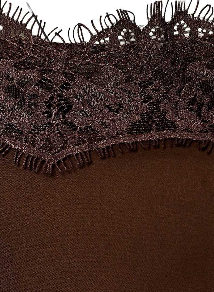 Langes Top aus Satin mit Spitzen, Braun, Packshot image number 2