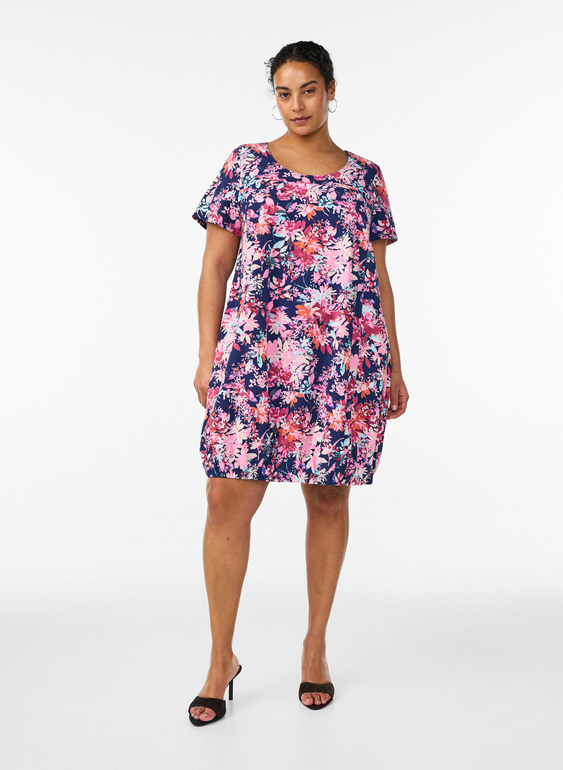 ZizziRobe en coton &agrave; manches courtes avec imprim&eacute;, Bleu, Model image number 1