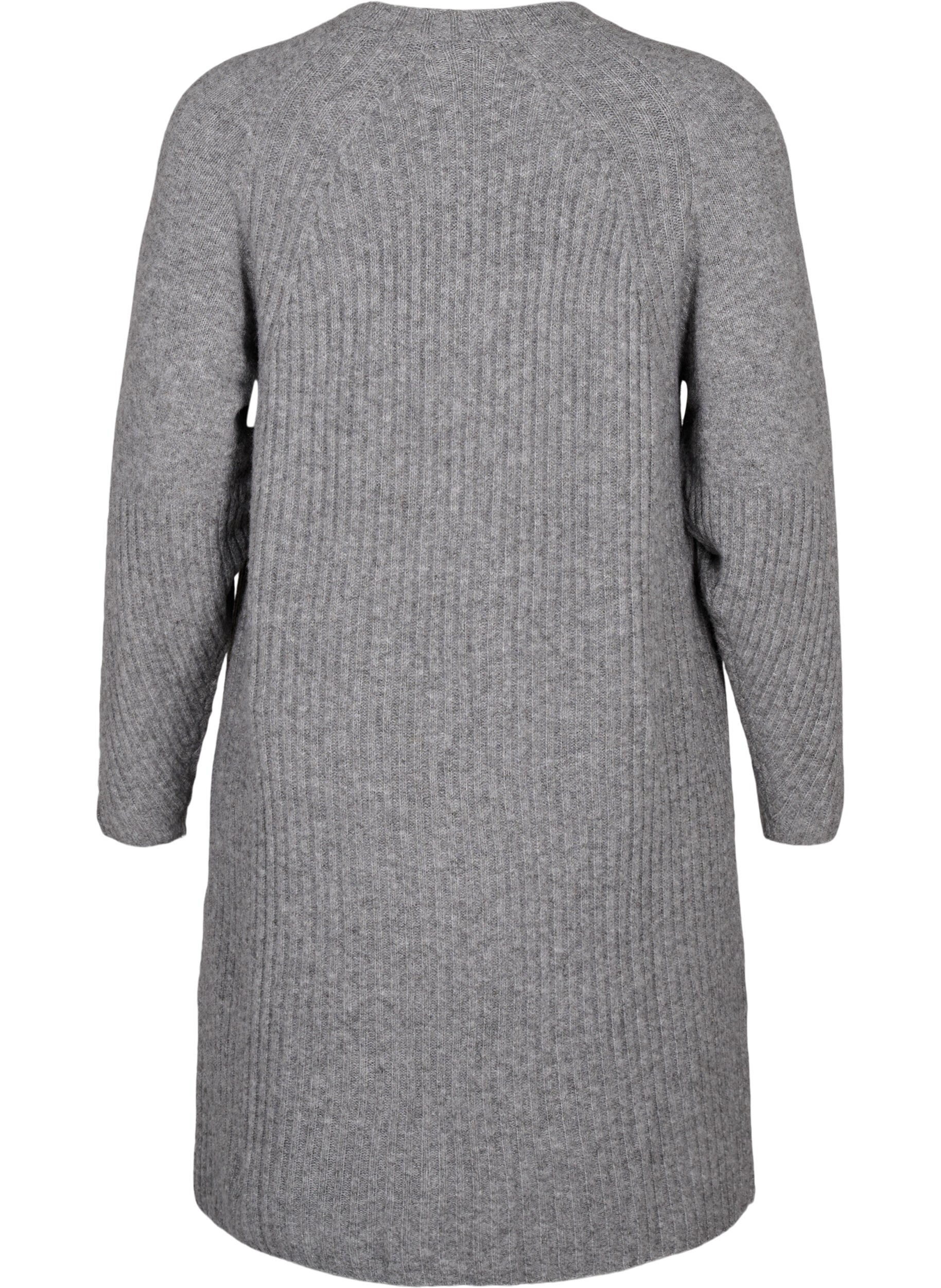Zizzi Rippstrickkleid mit Schlitz, Light Grey Melange, Packshot image number 1