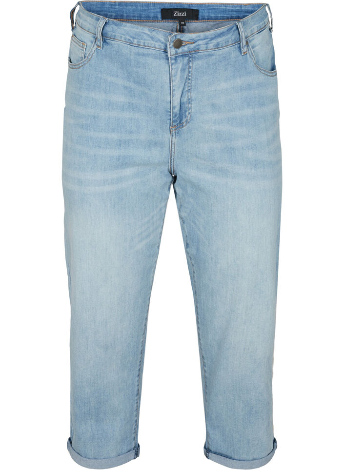 Jean 7/8 retrouss&eacute; et taille haute, Bleu Clair, Packshot image number 0
