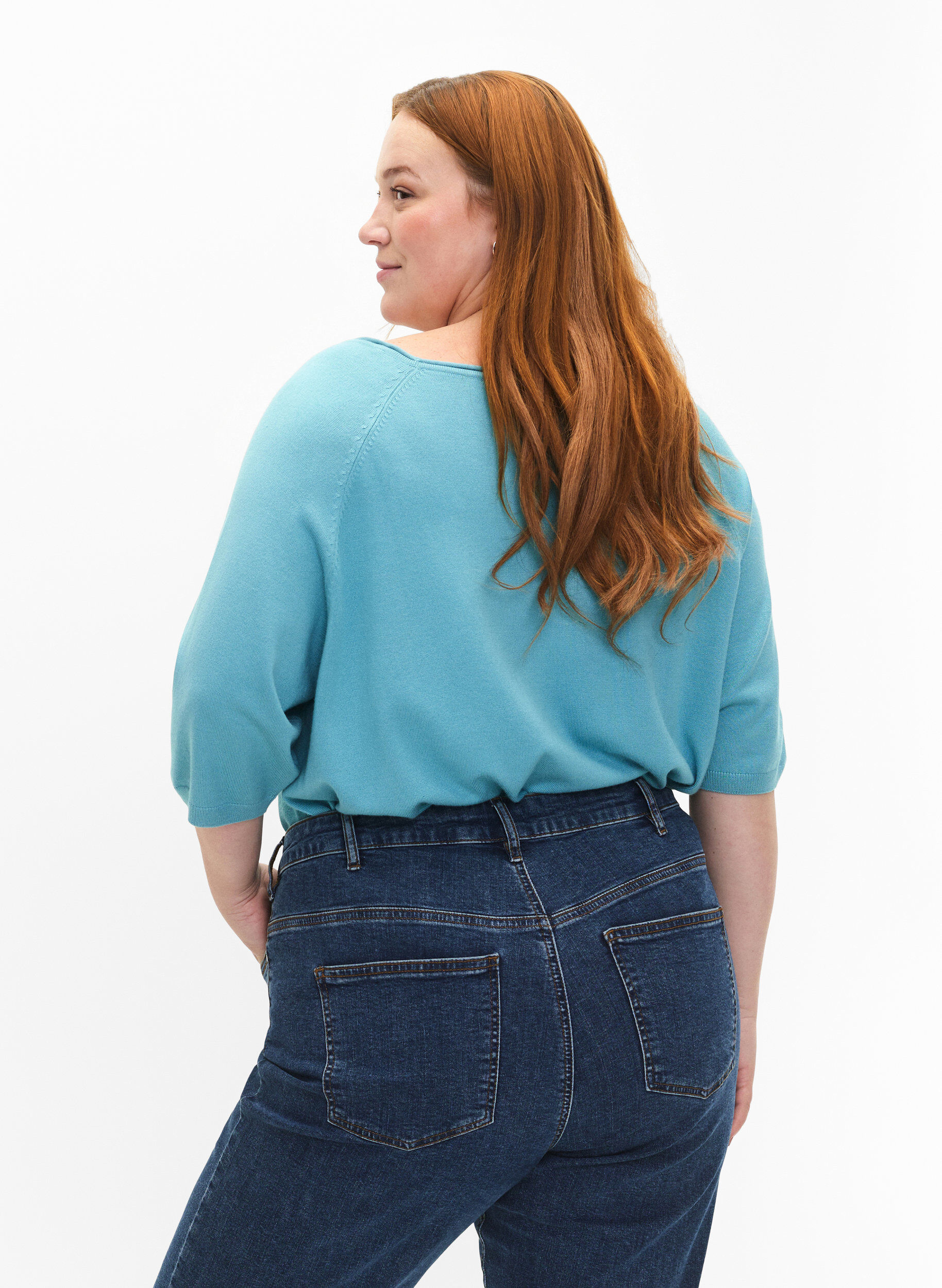 Zizzi Chemisier tricot en viscose avec manches 3/4, Reef Waters, Model image number 1