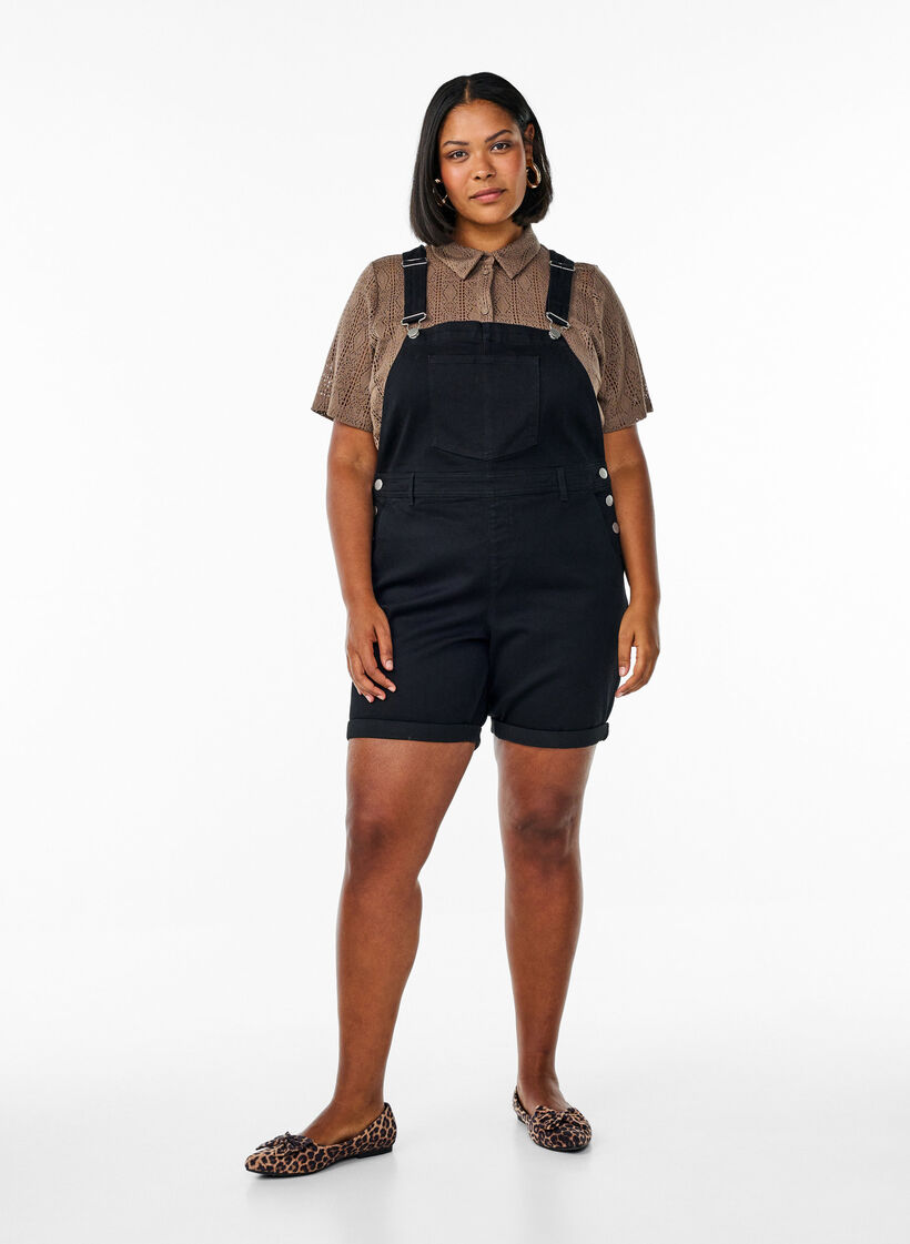 Denim Overalls Kurze Hosen, Schwarz, Model image number 1