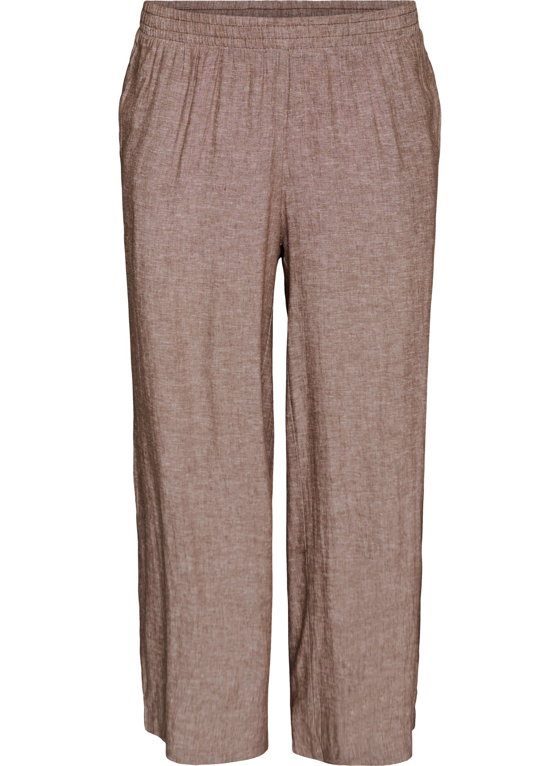 Zizzi Pantalon large en lin et viscose, Marron, Packshot image number 0
