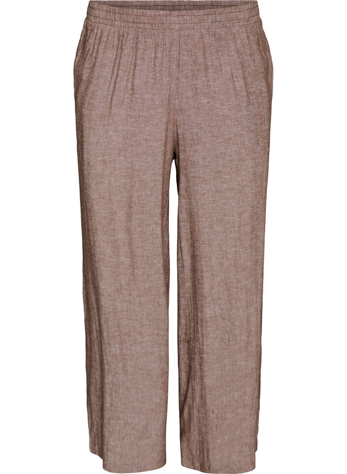 Pantalon large en lin et viscose, Marron, Packshot image number 0