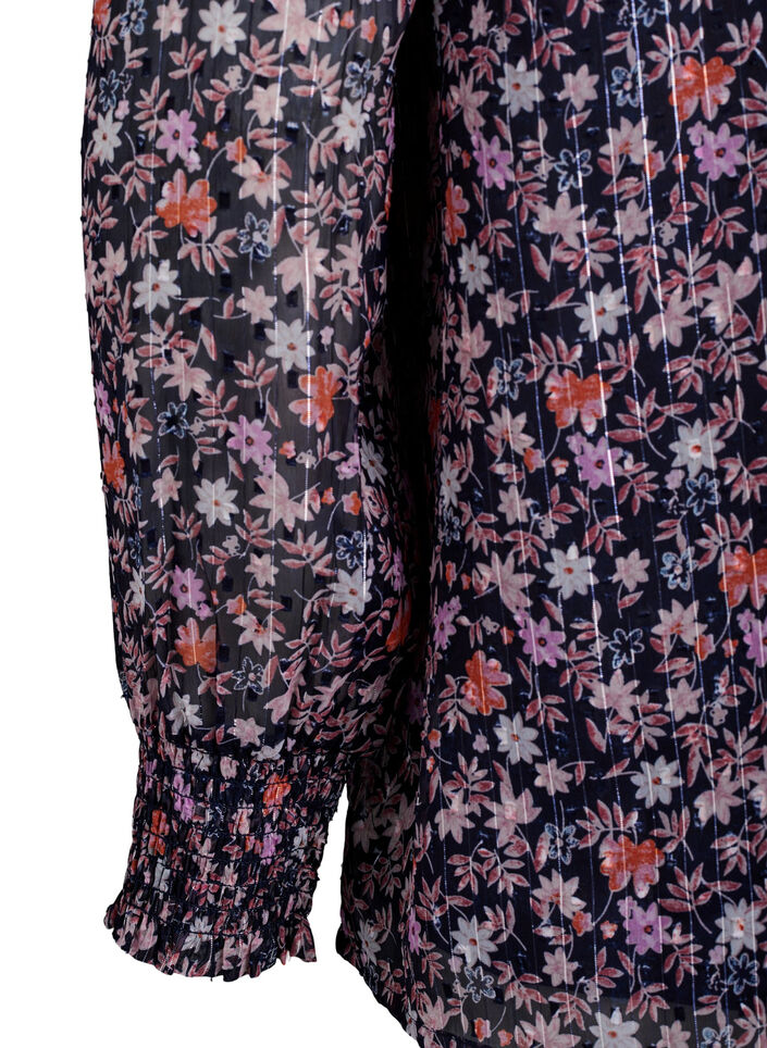 Chemisier &agrave; imprim&eacute; floral et fil paillet&eacute;, Bleu, Packshot image number 3