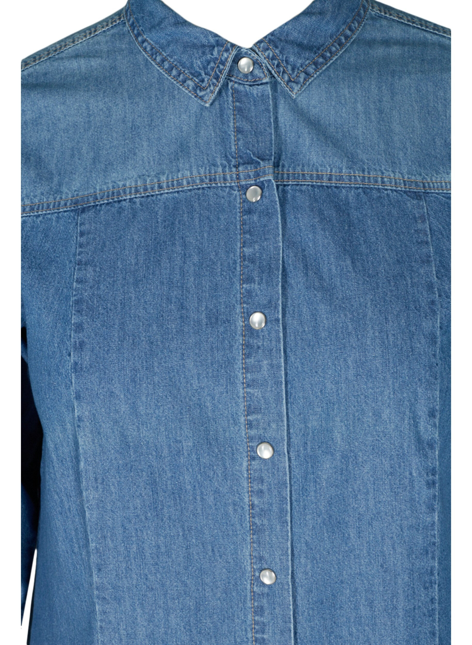 Zizzi Lange Denim-Hemdbluse aus Baumwolle, Blue denim, Packshot image number 2