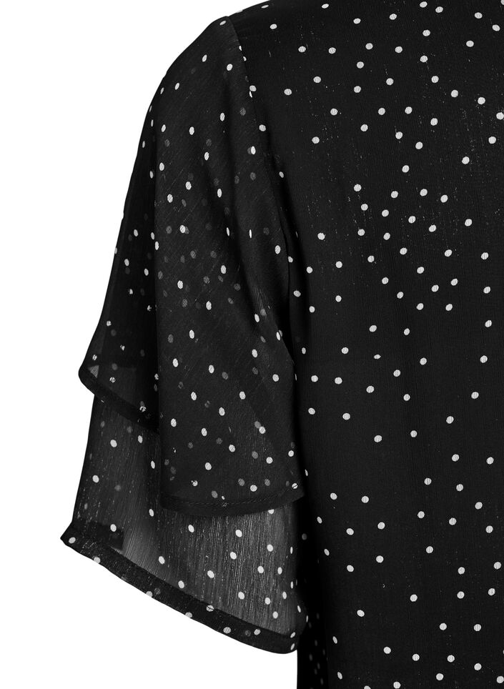 Blouse en mousseline &agrave; pois avec manches &agrave; volants, Noir, Packshot image number 3