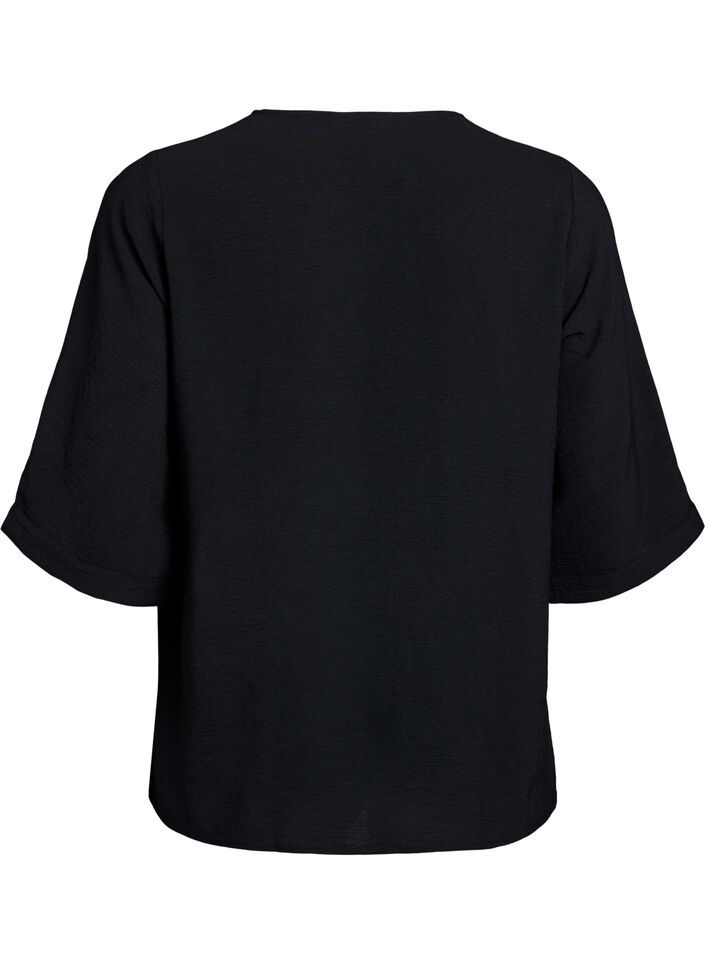 Bluse mit V-Ausschnitt und 3/4-&Auml;rmeln, Schwarz, Packshot image number 1
