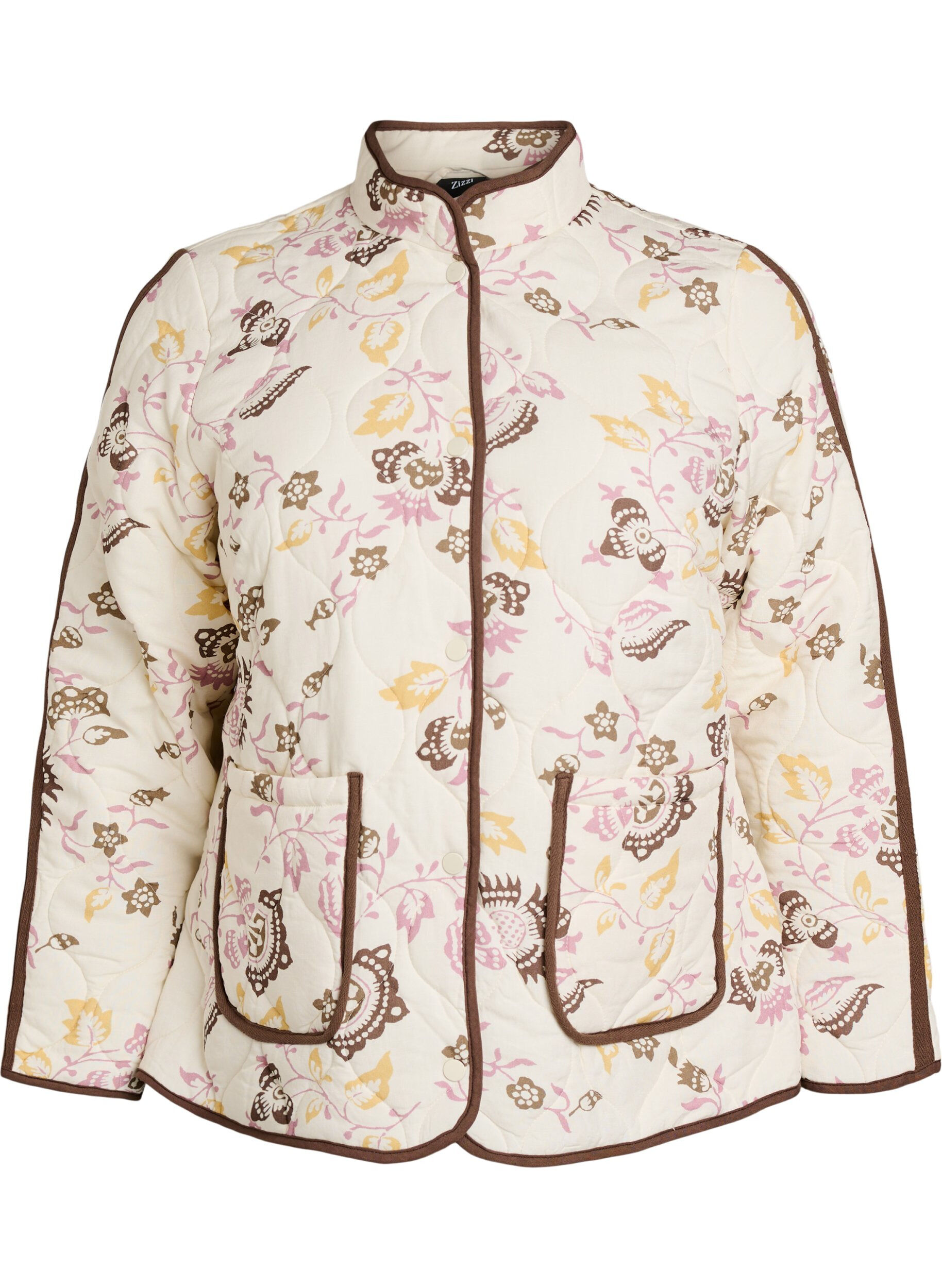 Zizzi Veste matelass&eacute;e avec boutons et imprim&eacute; floral, Beige, Packshot image number 0
