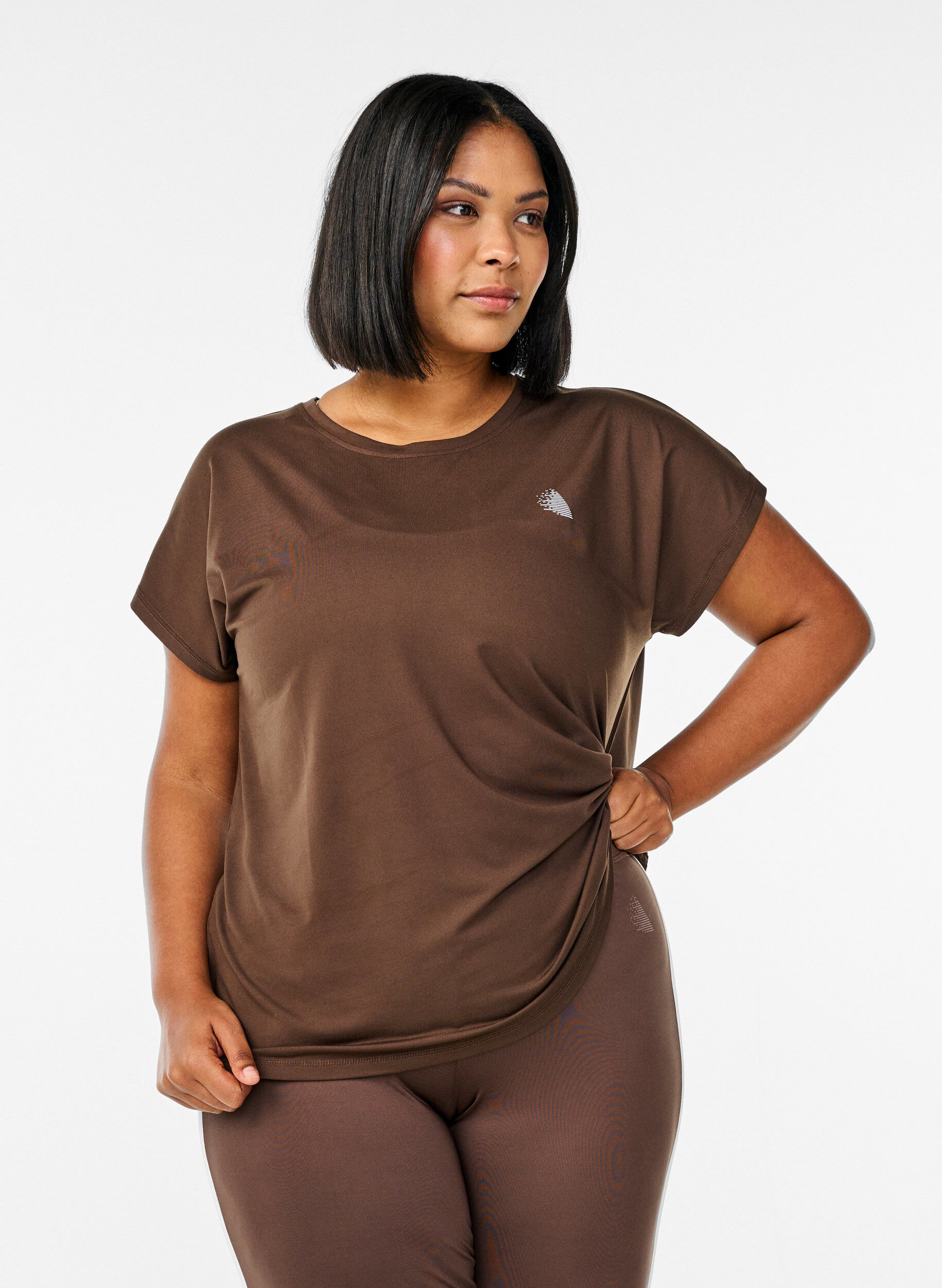 T-shirt de sport uni, Marron, Model