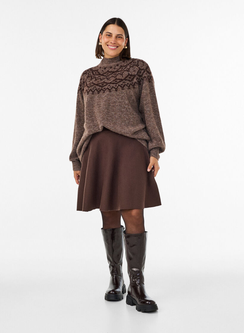 Jupe courte en maille &agrave; coupe &eacute;vas&eacute;e, Marron, Model image number 1