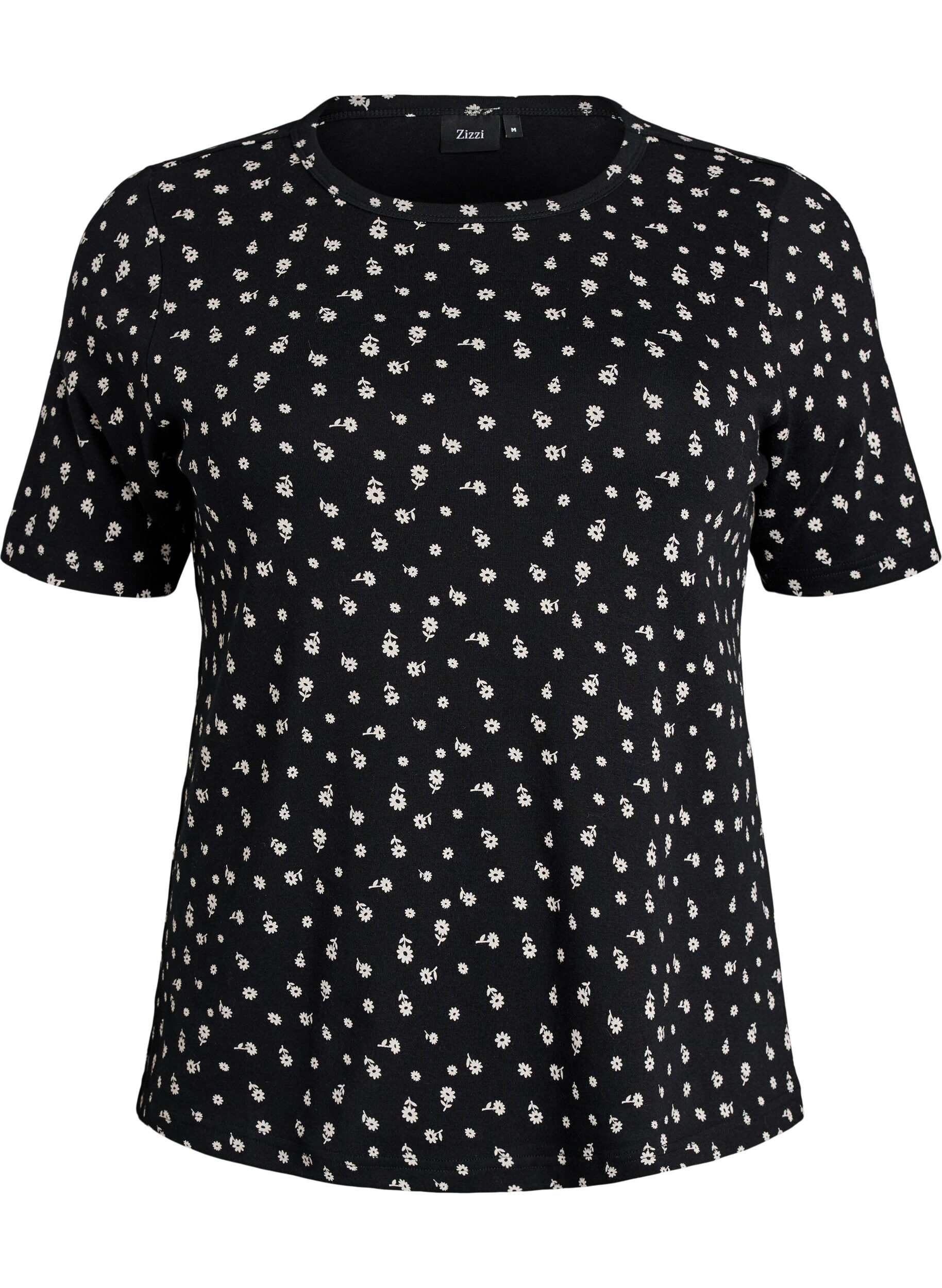 Zizzi T-Shirt aus Baumwolle mit Allover-Druck, Schwarz, Packshot image number 0