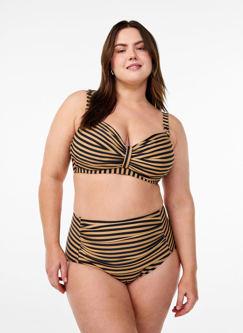 Culotte de bikini taille haute &agrave; motif, Camel, Model image number 0