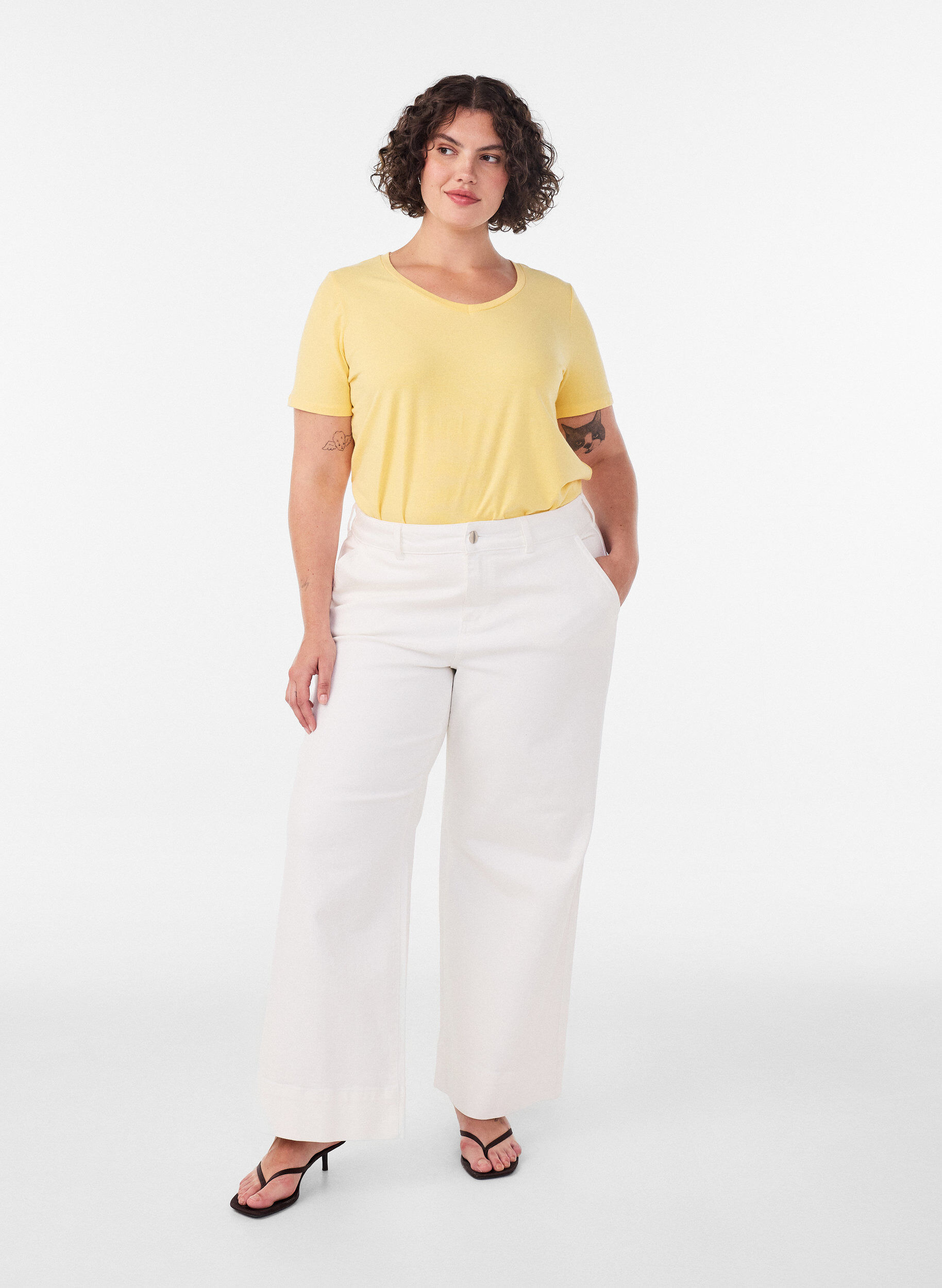 ZizziT-shirt en coton uni basique, Jaune, Model image number 1