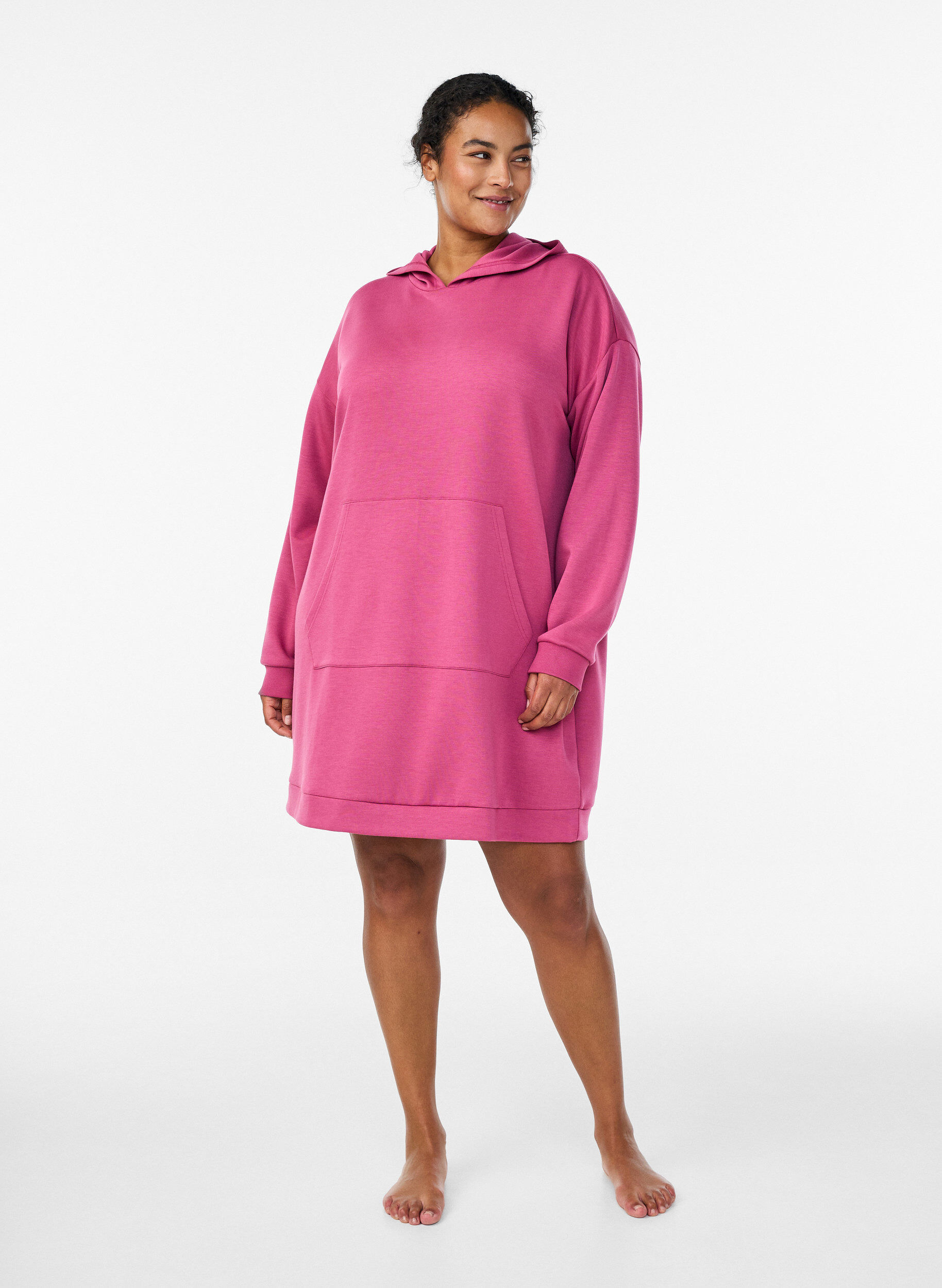 Zizzi Kurzes Hoodiekleid mit K&auml;ngurutasche, Rot, Model image number 1