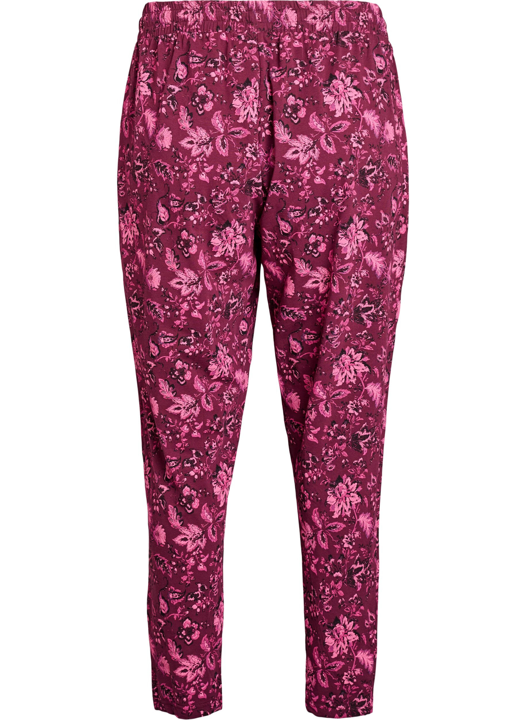 Zizzi Cotton Pyjamas Hose mit Druck, Dunkles Bordeaux, Packshot image number 1