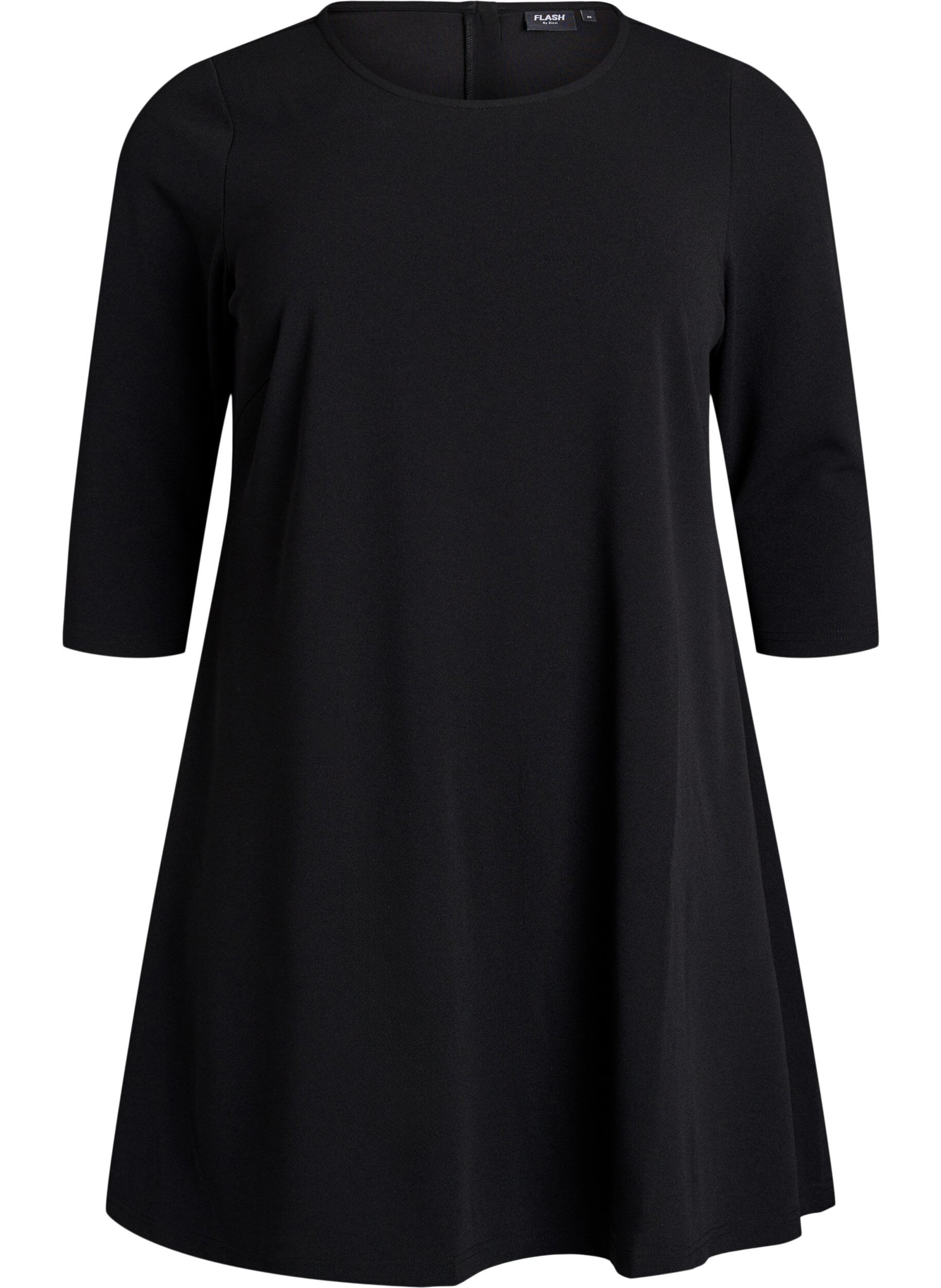 ZizziKurz geschnittenes A-Linien Kleid aus Webstoff mit 3/4 &Auml;rmeln, Schwarz, Packshot image number 0