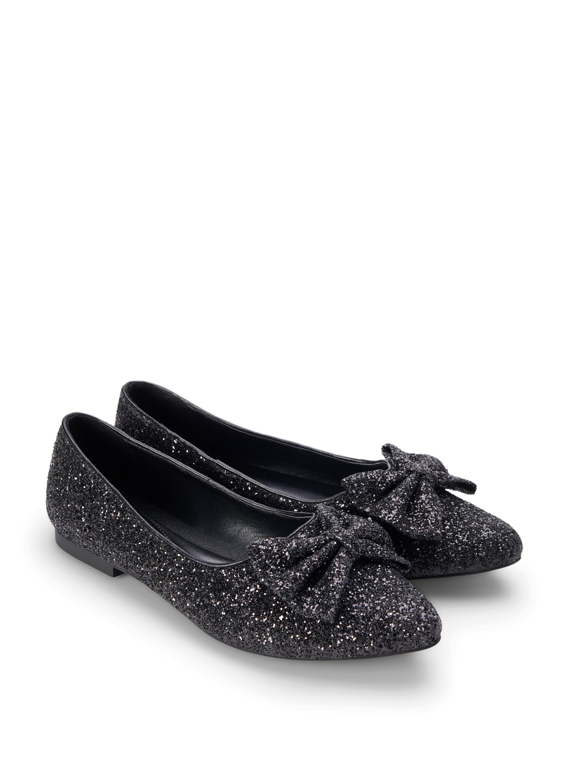 Zizzi Ballerines larges &agrave; paillettes avec n&oelig;ud, Black, Packshot image number 1
