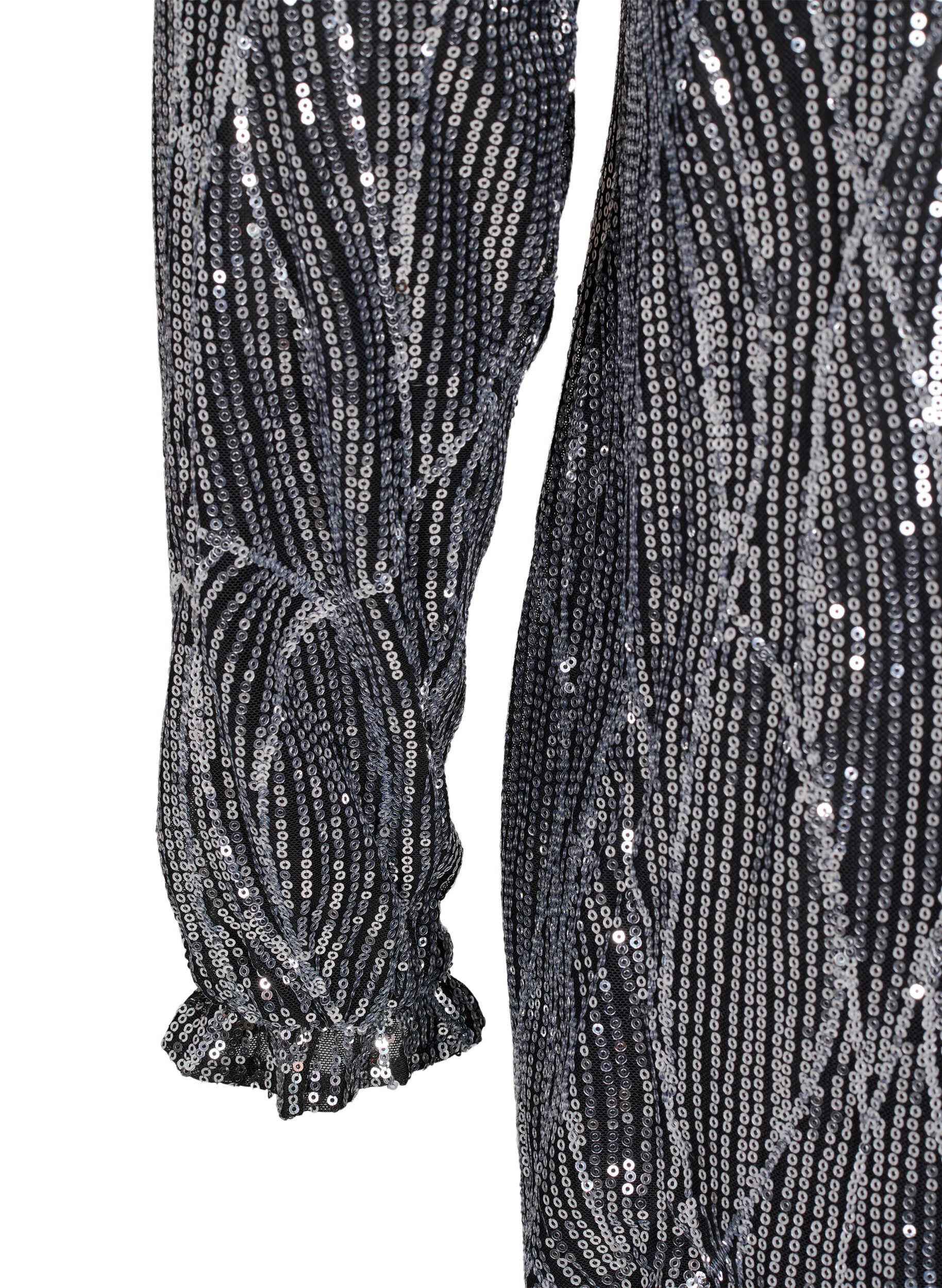 Zizzi Robes &agrave; manches longues avec des paillettes et des motifs, Silver Sequins, Packshot image number 3