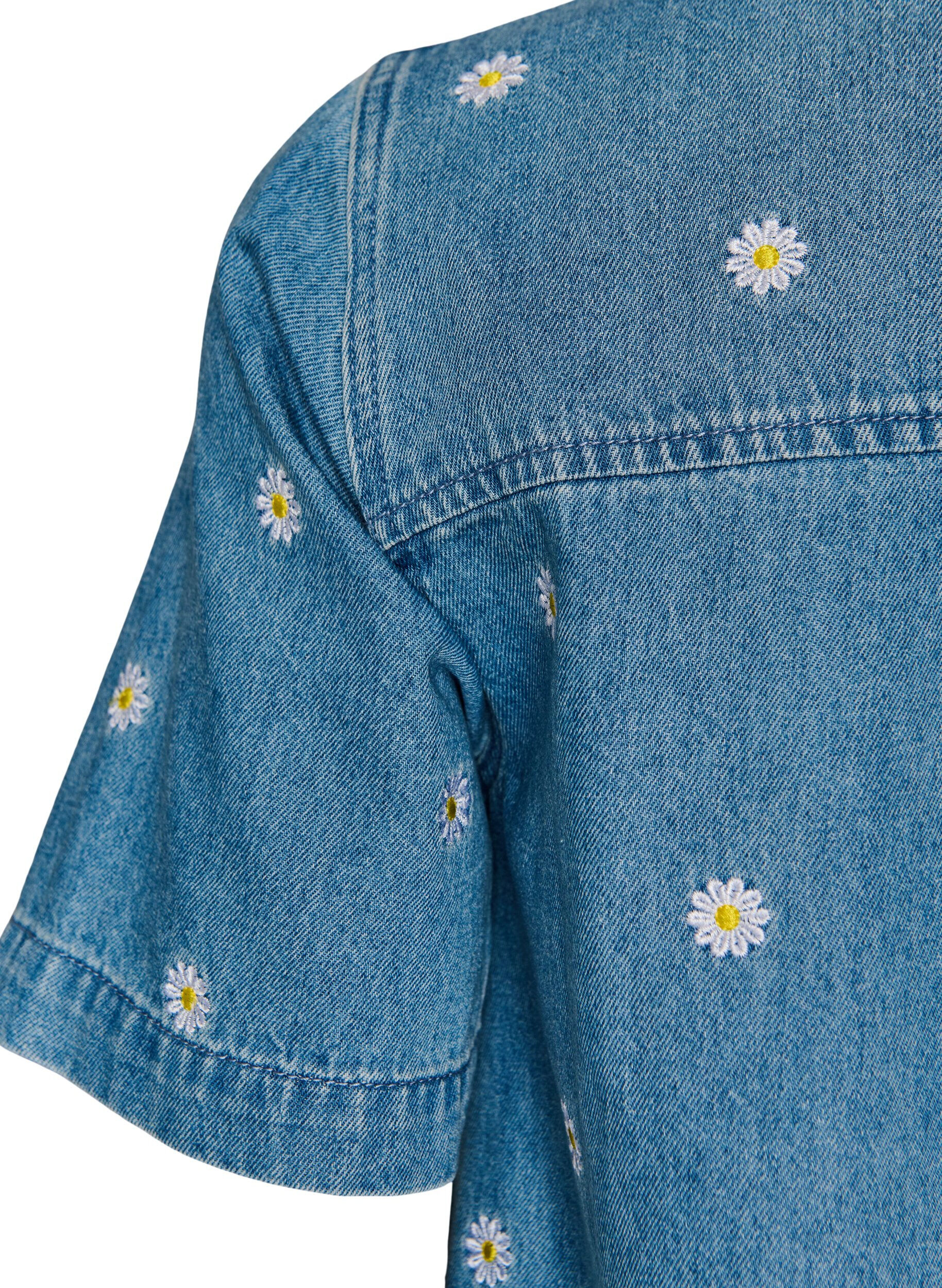 ZizziRobe courte en denim avec broderies florales, Bleu Clair, Packshot image number 3