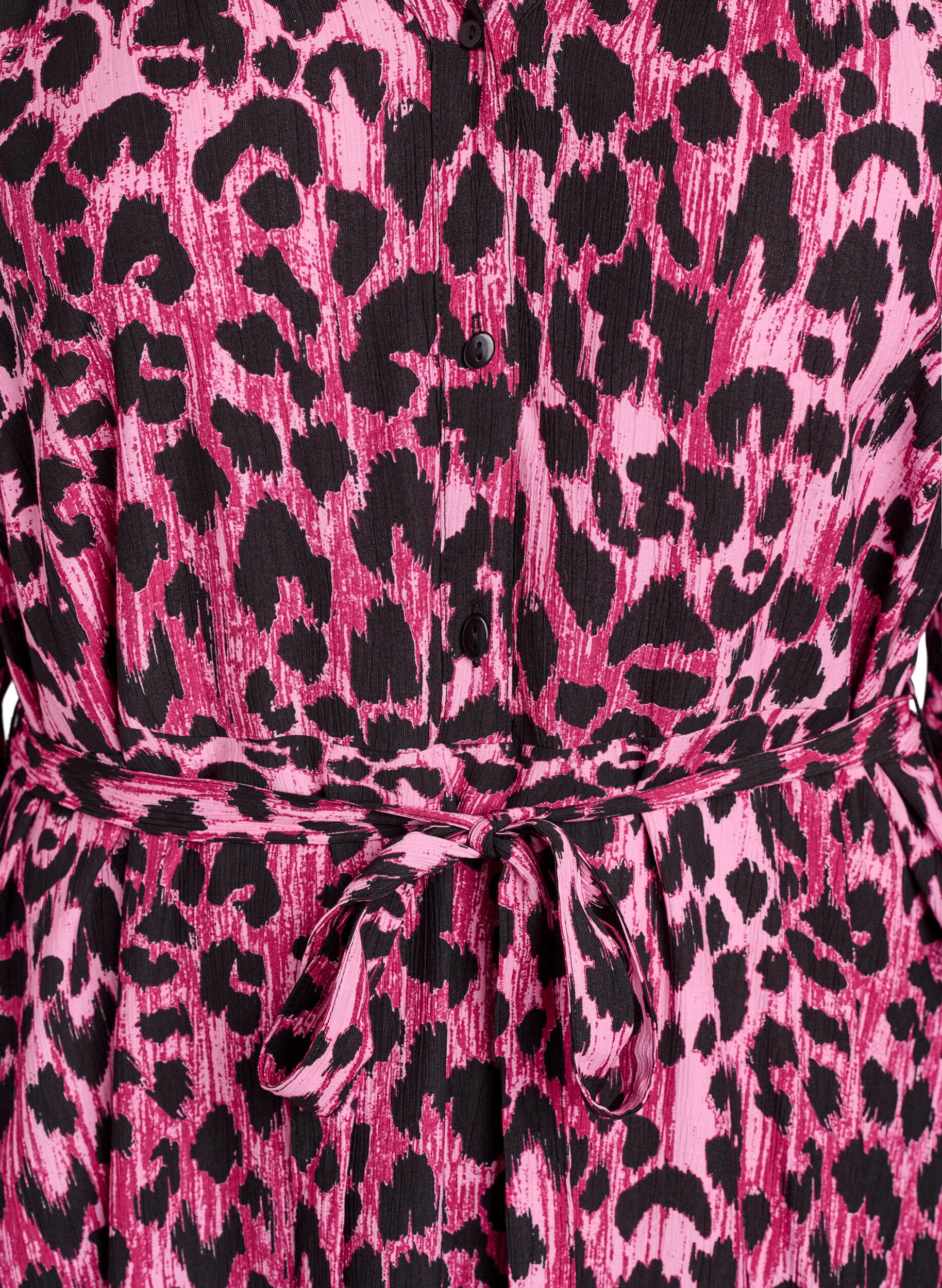 Zizzi Midikleid mit Knopfleiste und Bindeg&uuml;rtel, Pink, Packshot image number 2