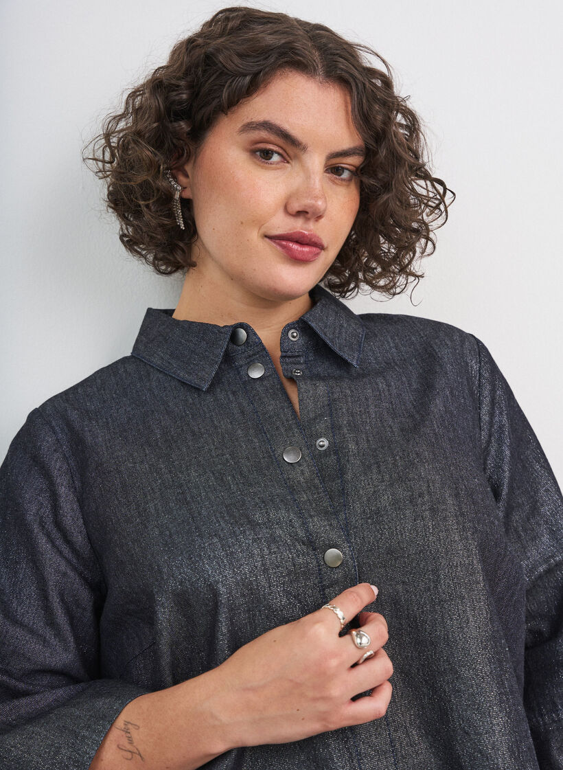 Denimbluse mit Glitzerfaden und 3/4-&Auml;rmeln, Grau, Model image number 3