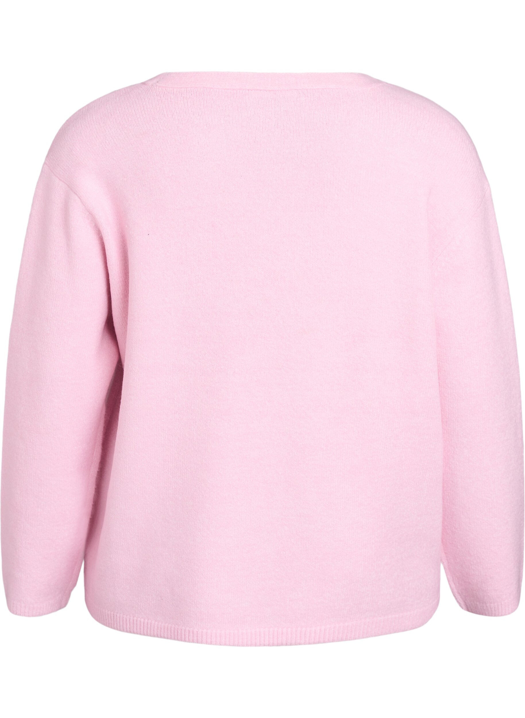 Zizzi Strickjacke mit V-Ausschnitt und aufgestickten Blumen, Rot, Packshot image number 1