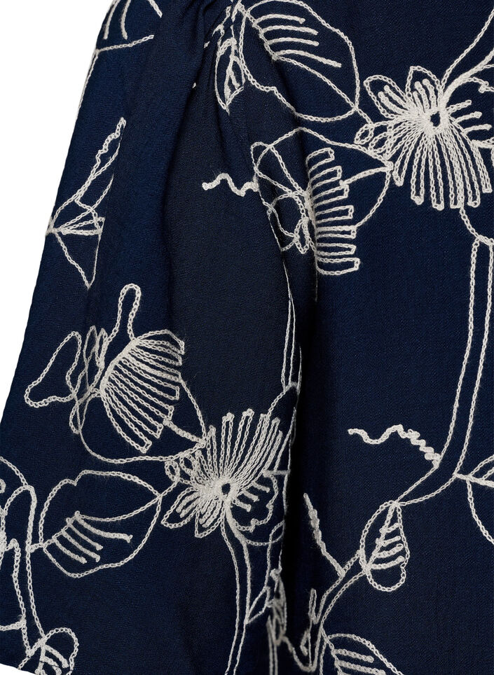 Robe trap&egrave;ze courte &agrave; motif brod&eacute;, Bleu, Packshot image number 3