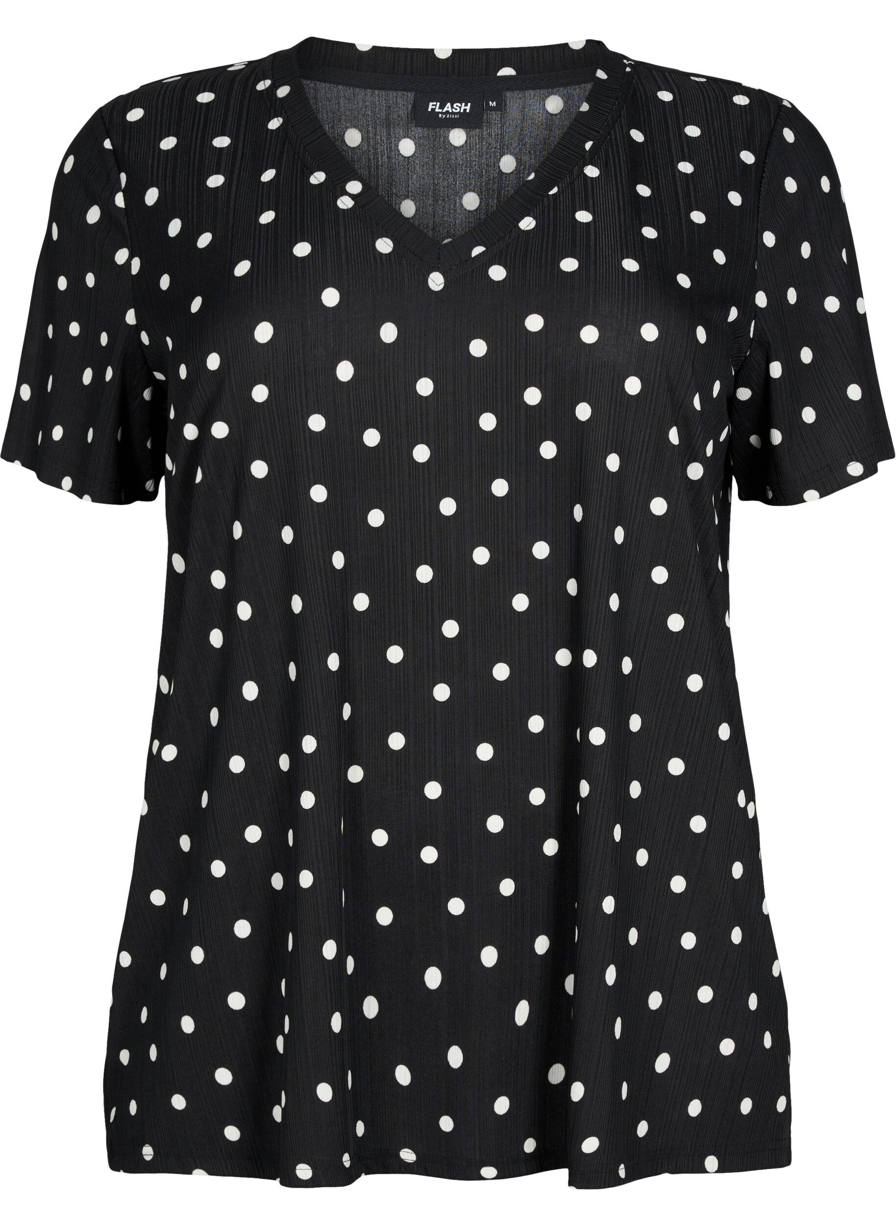 Zizzi FLASH - T-shirt imprim&eacute; avec col en V, Black Dot, Packshot image number 0