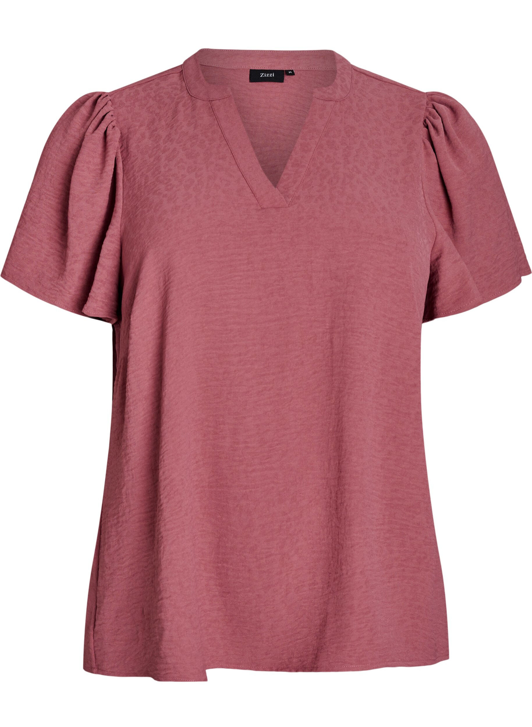 Zizzi Chemisier &agrave; manches courtes &agrave; volants et col en V, Rose poudr&eacute;e, Packshot image number 0