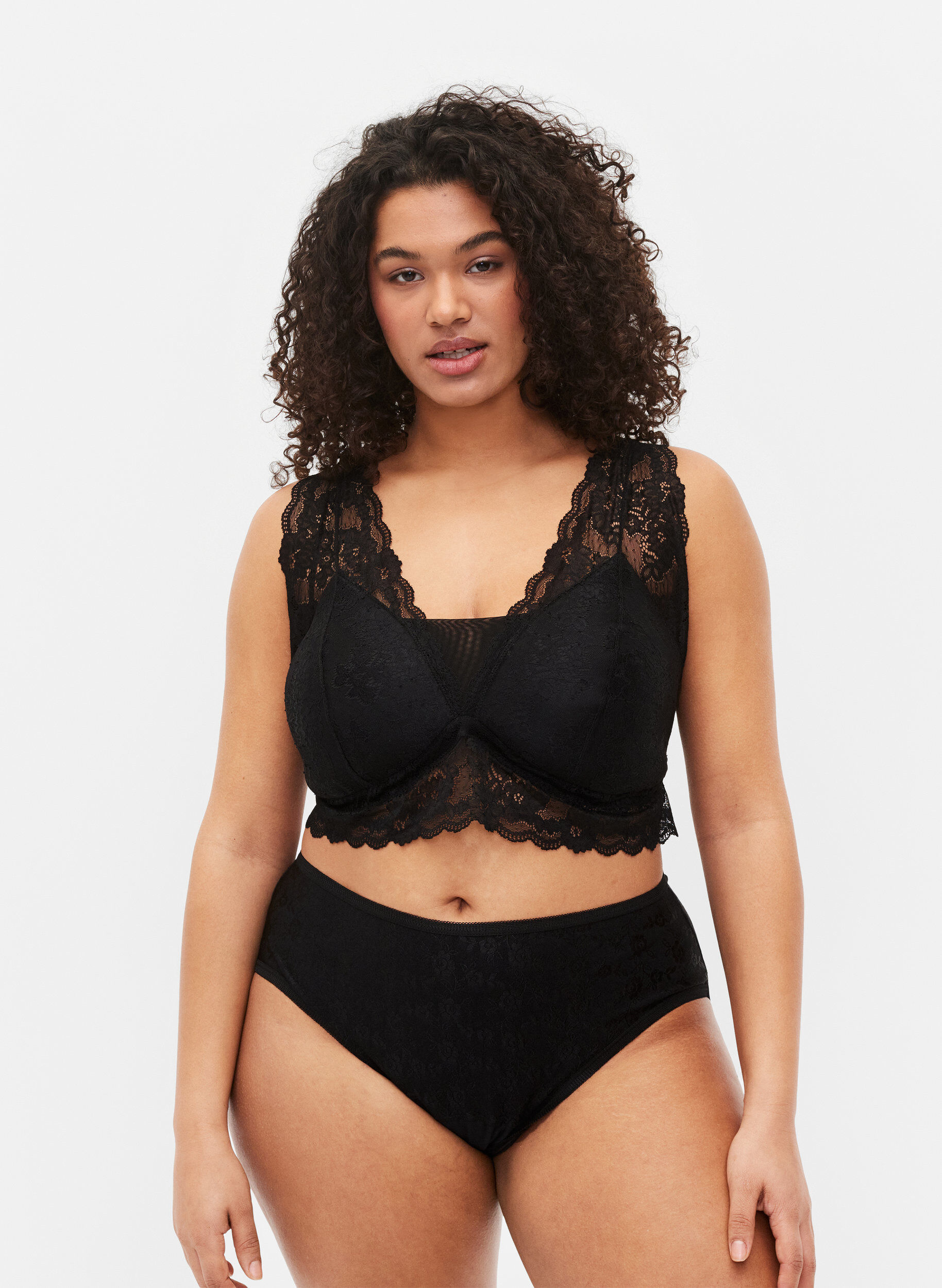 Zizzi Periodenslip mit Spitze, Black/lace, Model image number 0