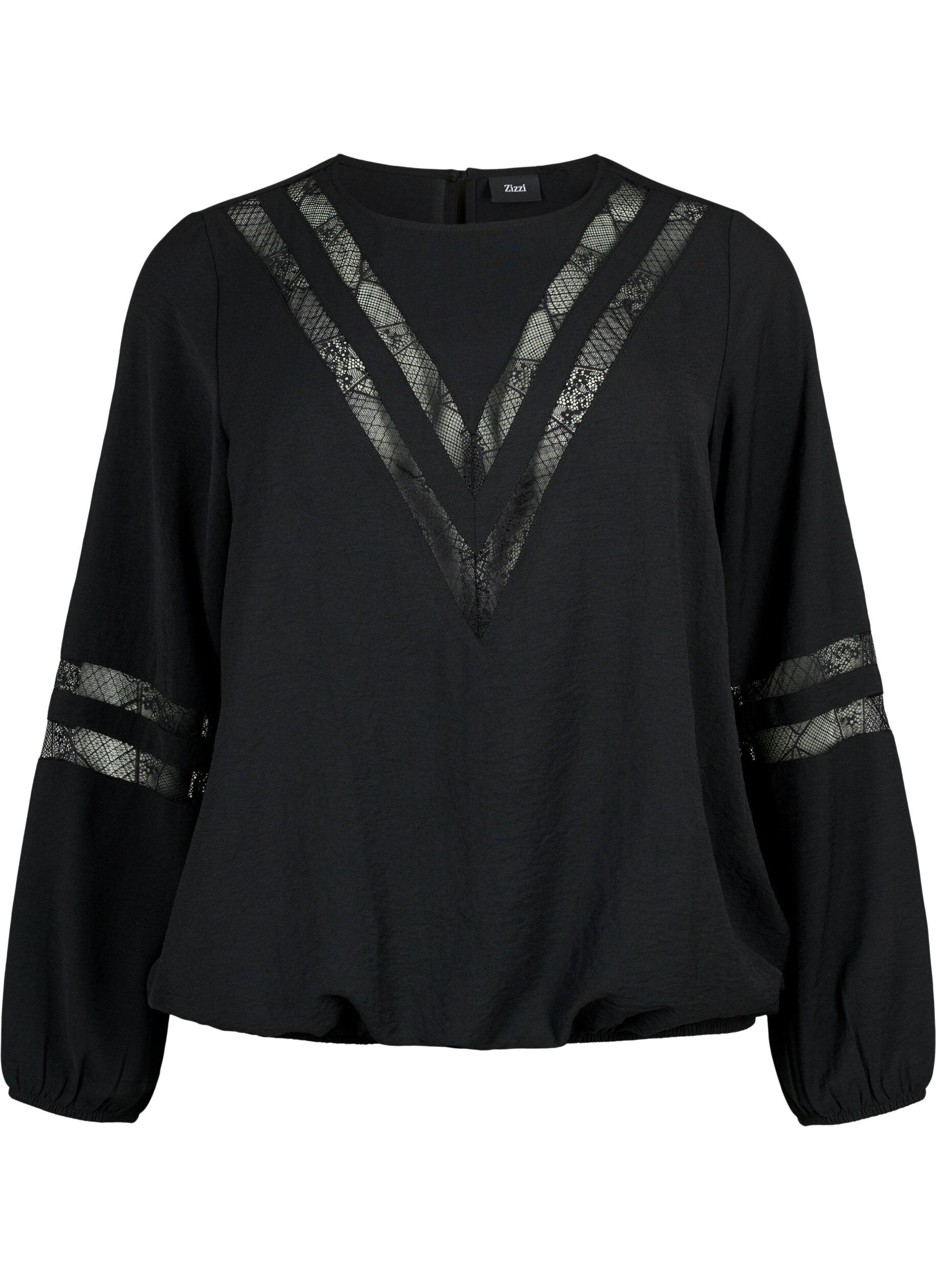 Zizzi  Langarm-Bluse mit Spitze, Black, Packshot image number 0