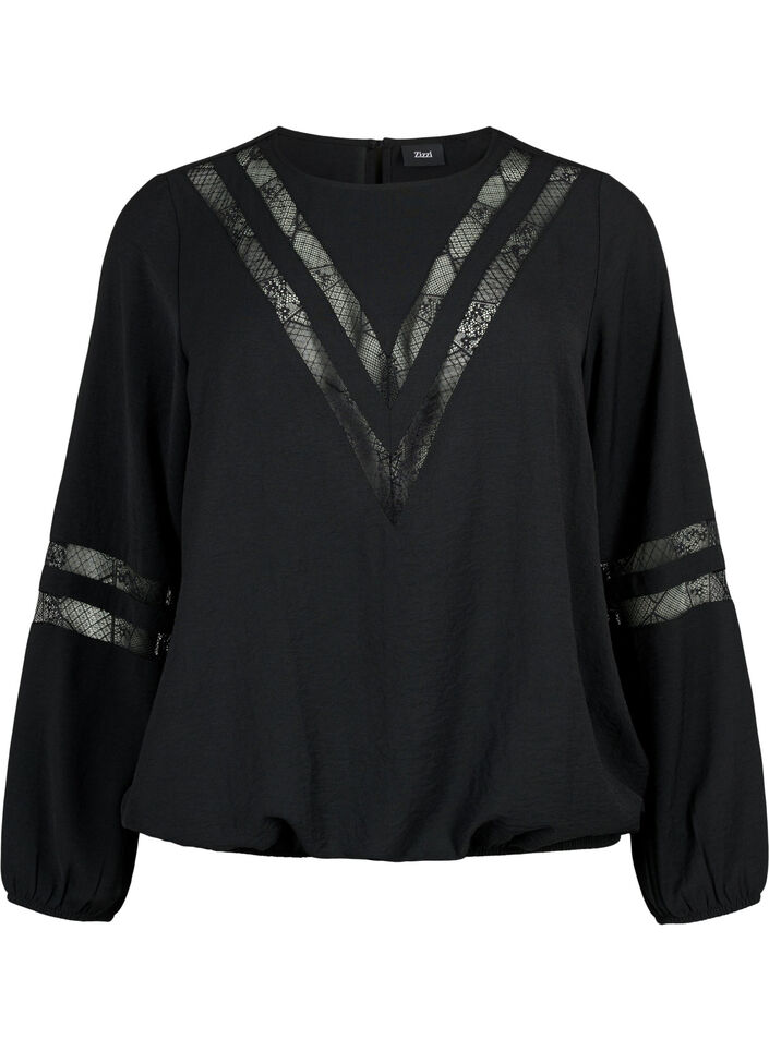 Blouse à manches longues avec de la dentelle, Black, Packshot image number 0