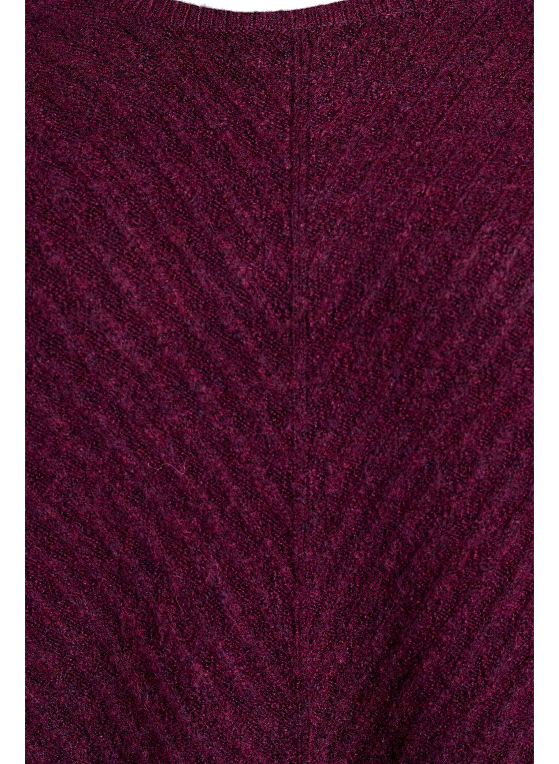 Zizzi Blouse en maille avec motif c&ocirc;tel&eacute; en V et fentes, Violet, Packshot image number 2