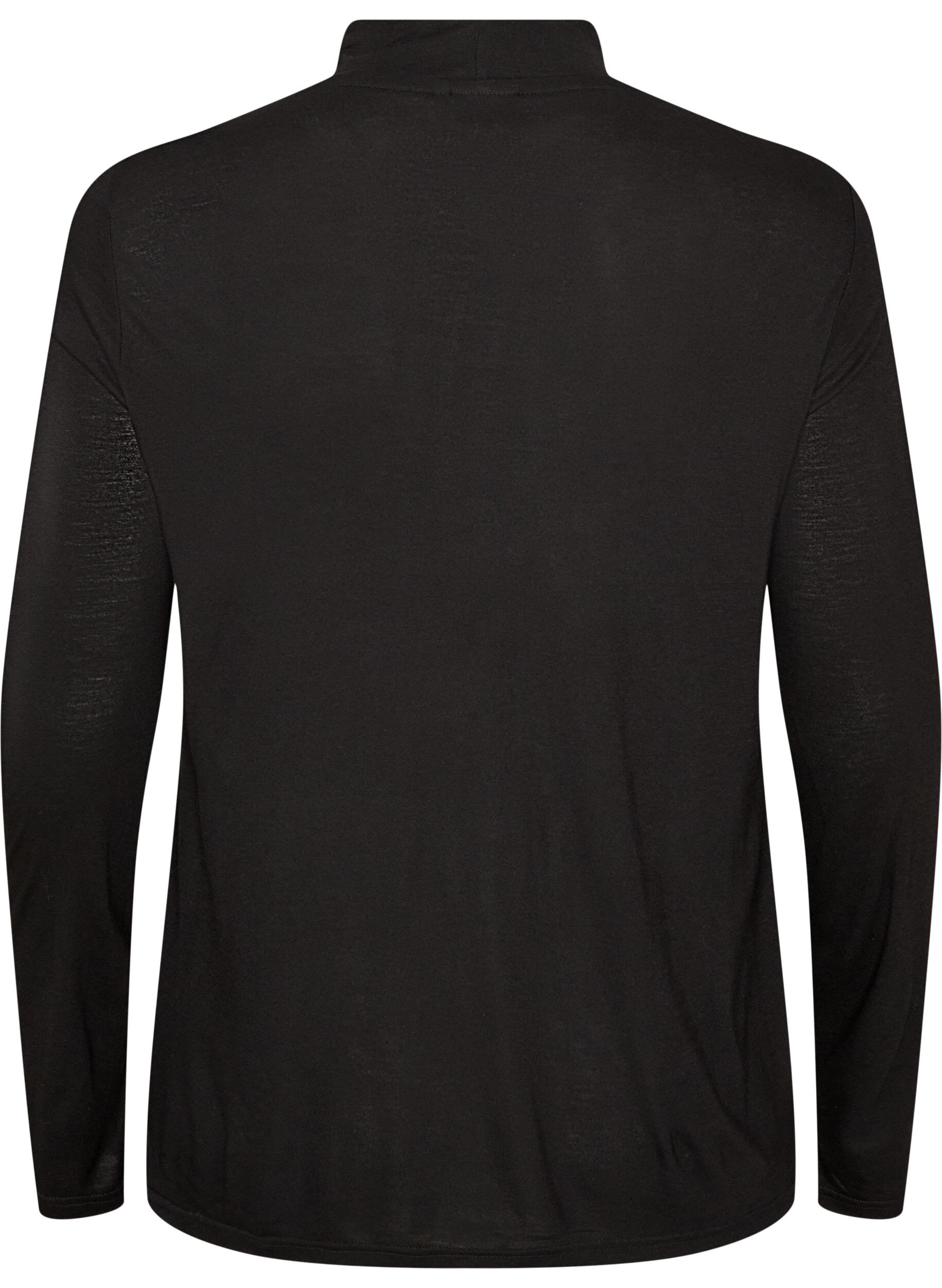 ZizziBlouse &agrave; col montant en jersey de viscose, Noir, Packshot image number 1