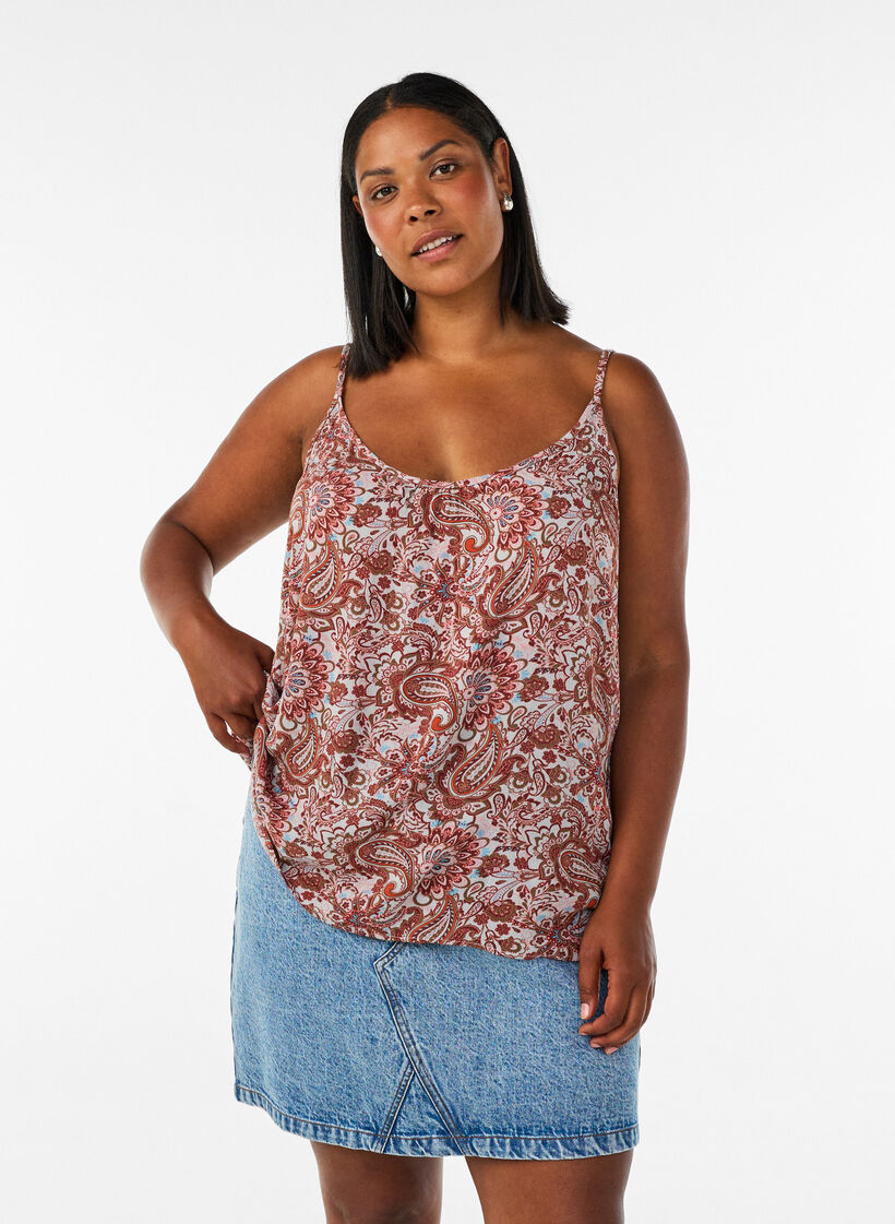 Top &agrave; bretelles en viscose, Rose, Model image number 0