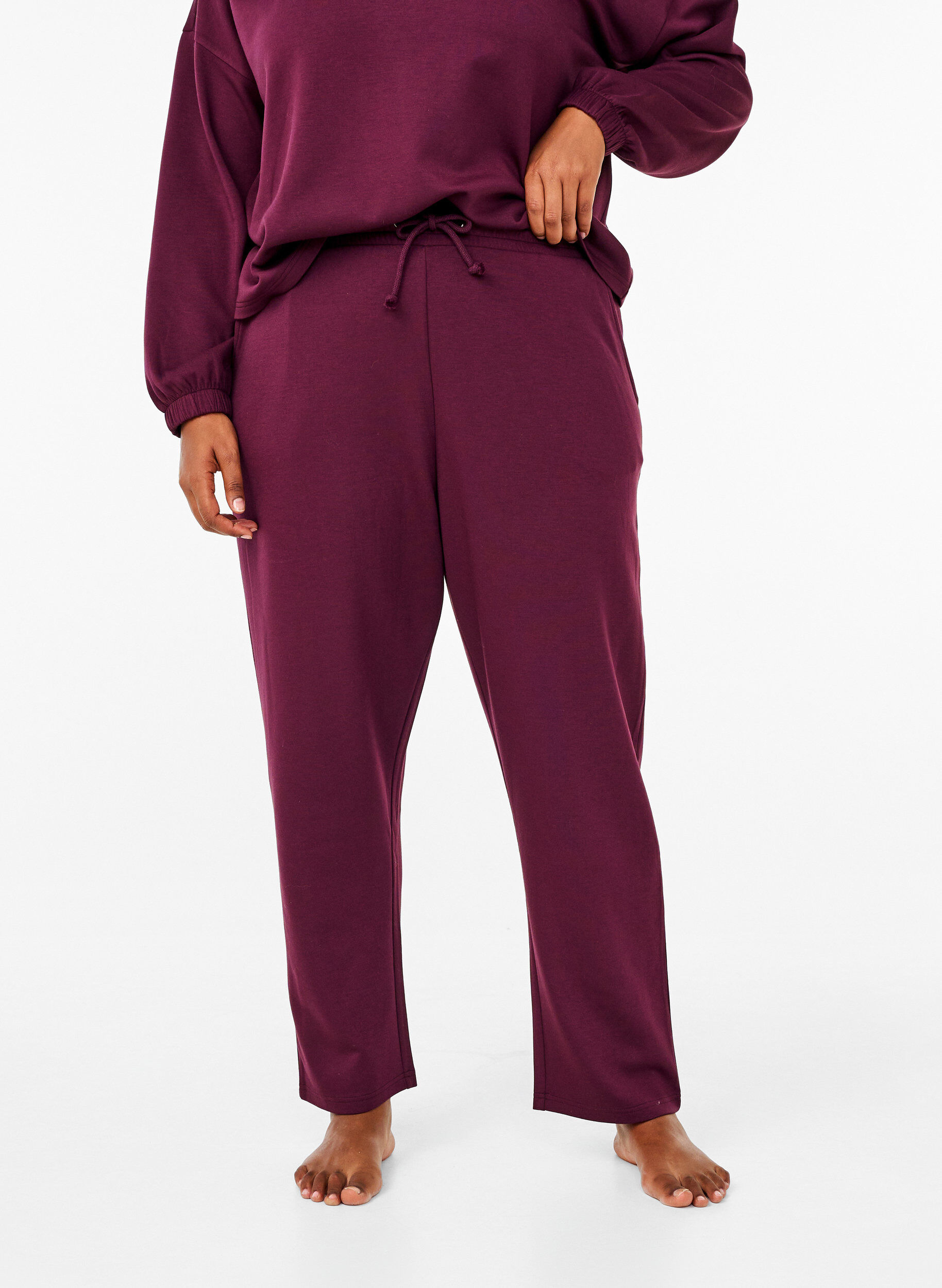Zizzi Pantalon ample en modal m&eacute;lange, Bordeaux, Model image number 2