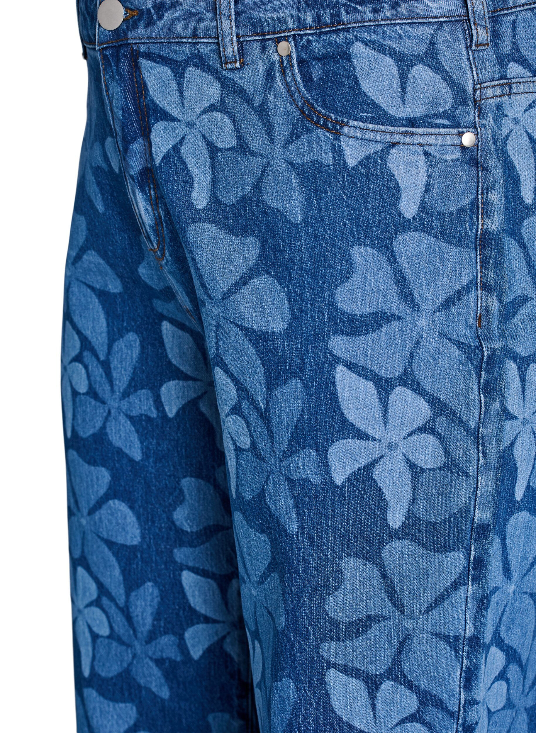 Zizzi Myra Jeans aus gebl&uuml;mtem Denim mit weiter Passform, Blau, Packshot image number 2