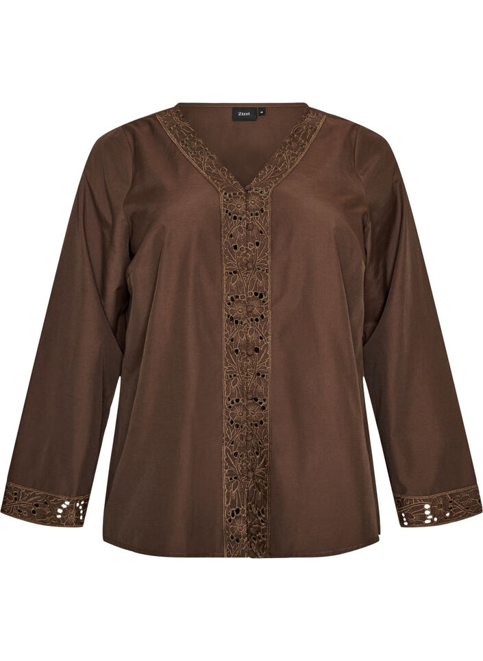 Chemisier avec broderie anglaise, Marron, Packshot image number 0