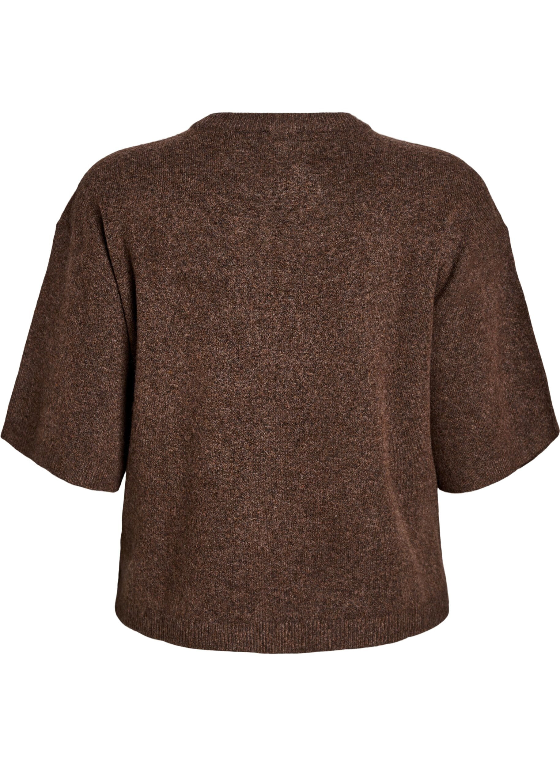 Zizzi Locker sitzende Strickshirt mit kurzen &Auml;rmeln, Braun, Packshot image number 1