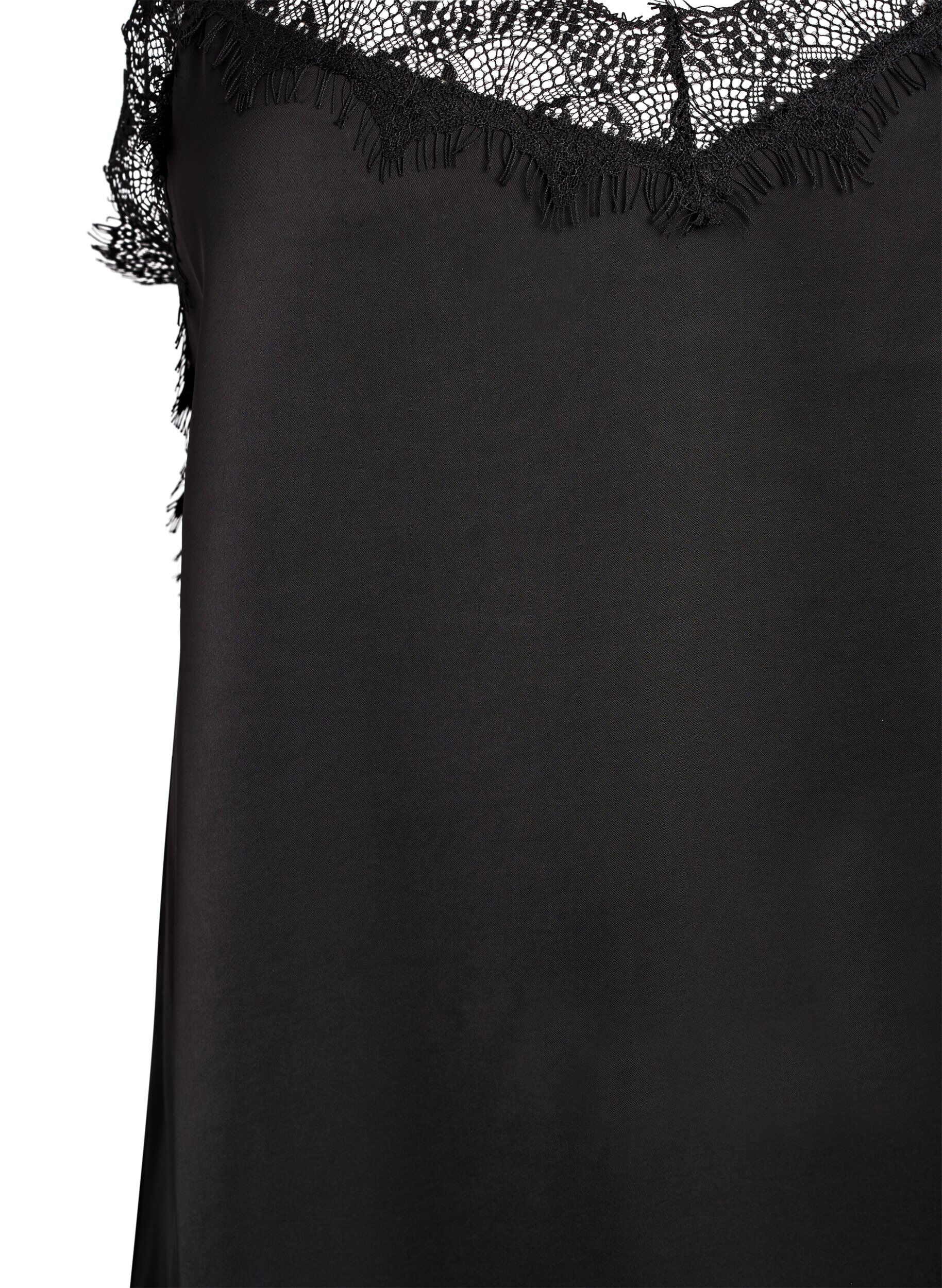 Zizzi Robe satin&eacute;e avec bordure en dentelle, Noir, Packshot image number 2