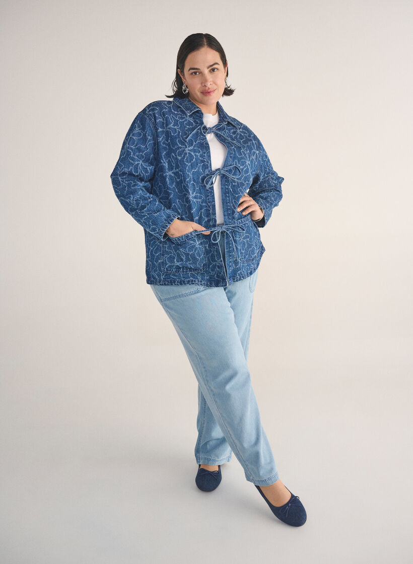 Jean taille haute avec ceinture à nouer, Bleu Clair, Image image number 0