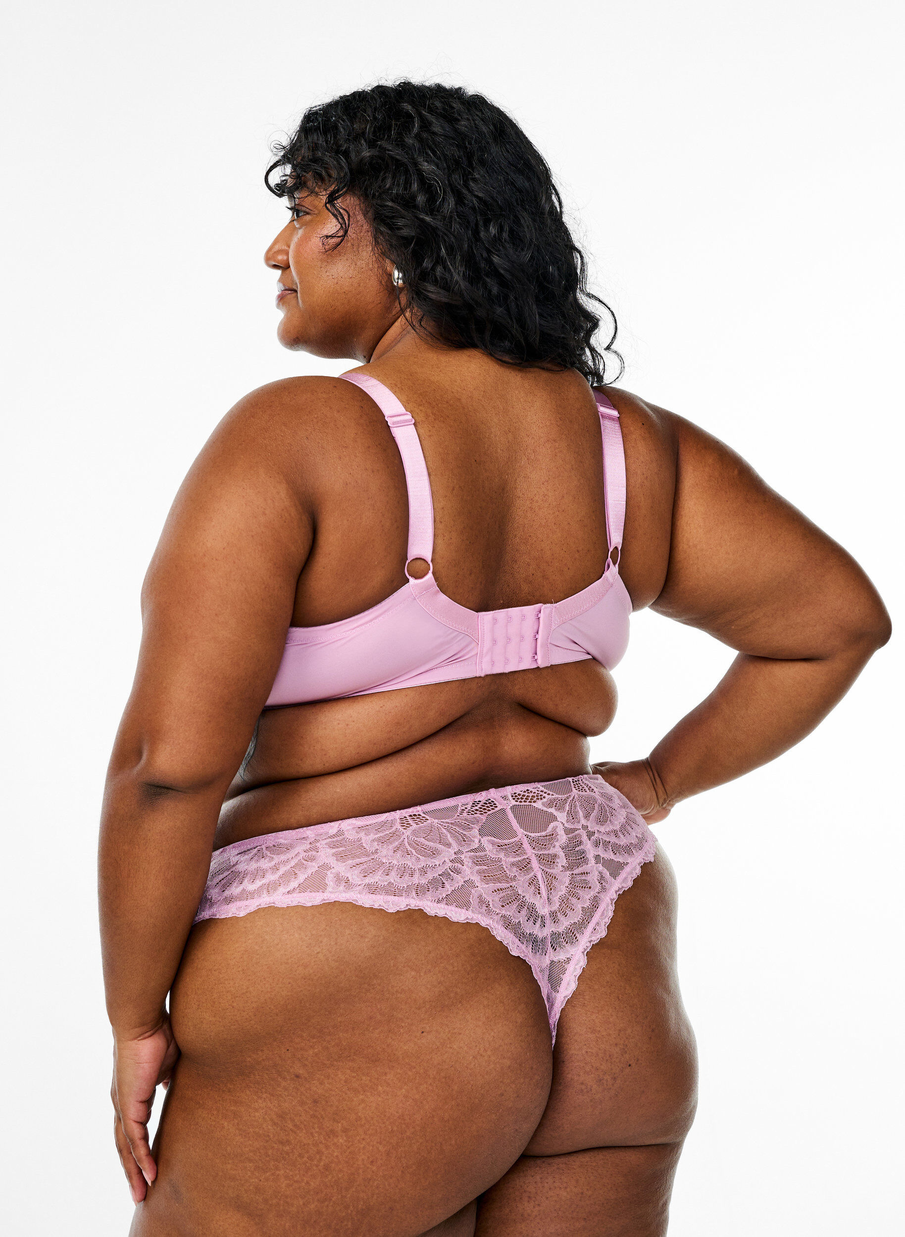 Zizzi String en dentelle et microfibre., Rose, Model image number 1