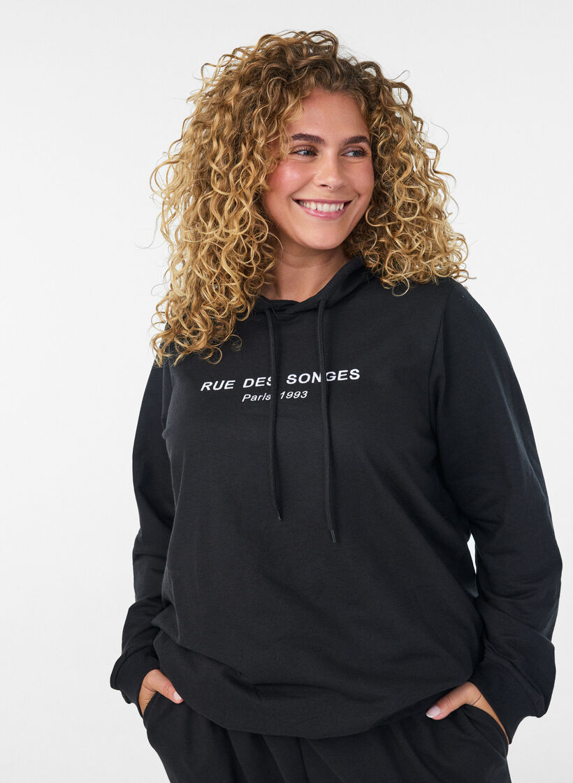 Sweat &agrave; capuche avec imprim&eacute;, Noir, Model image number 0