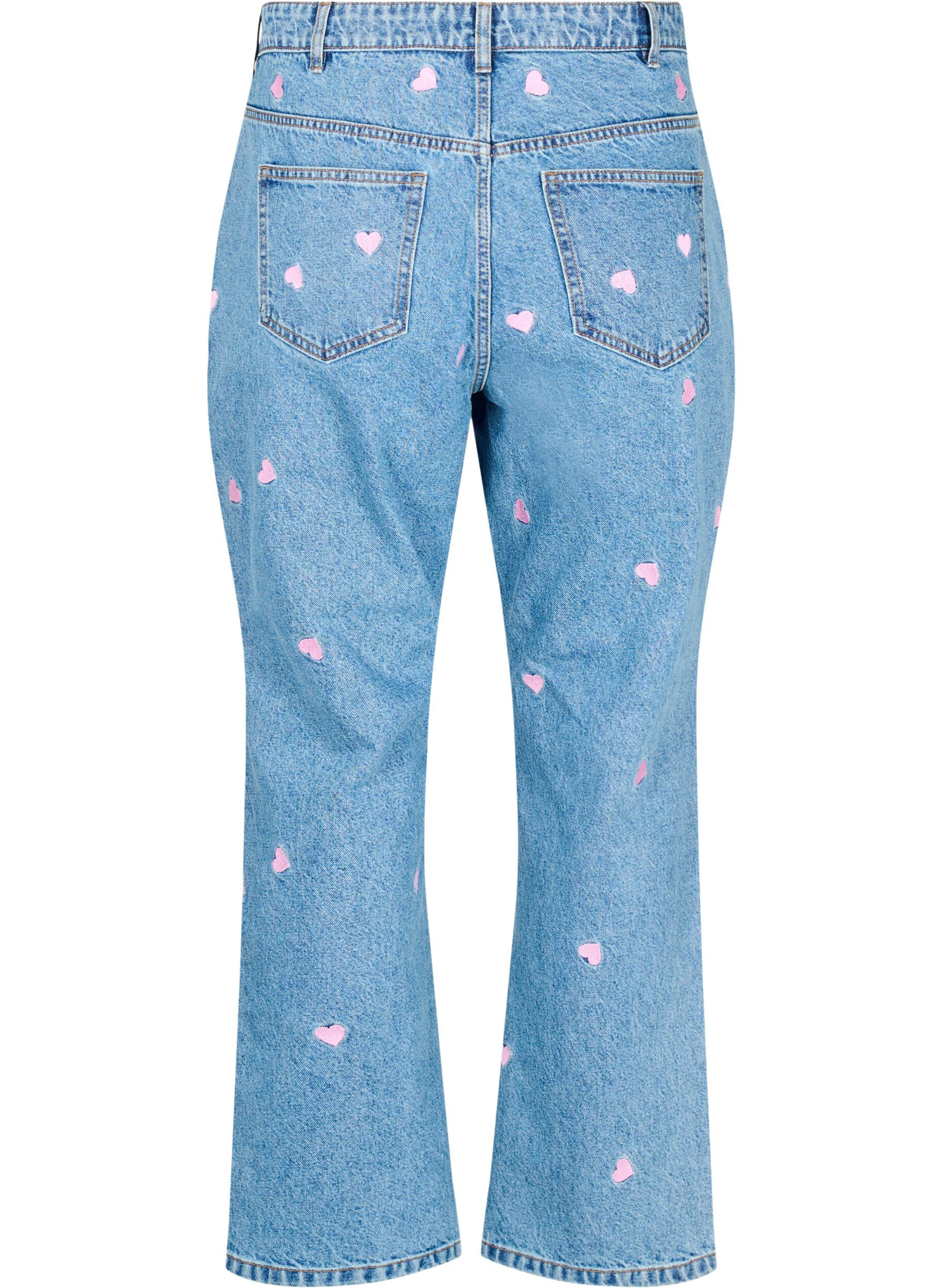 Zizzi High-Waist-Jeans Gemma mit Herzen, Blau, Packshot image number 1