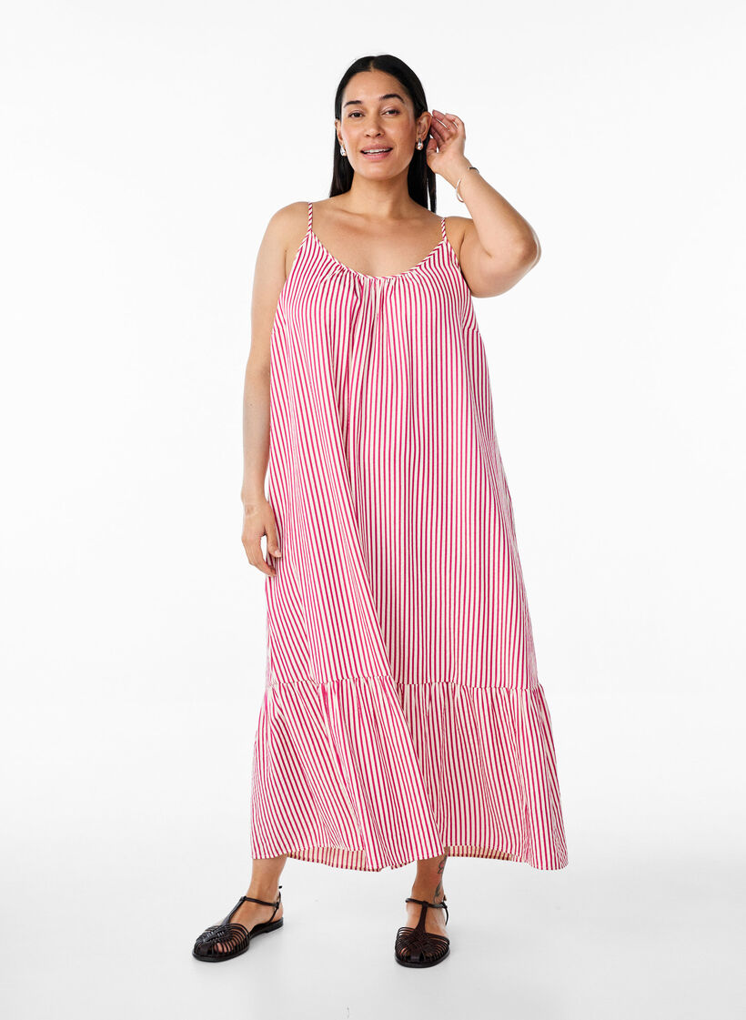 Sommerkleid mit Streifen und A-Linie, Pink, Model image number 0