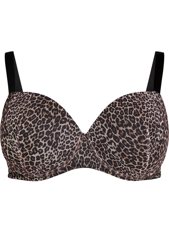 Soutien-gorge moulé avec maille à motif léopard, Marron, Packshot image number 0