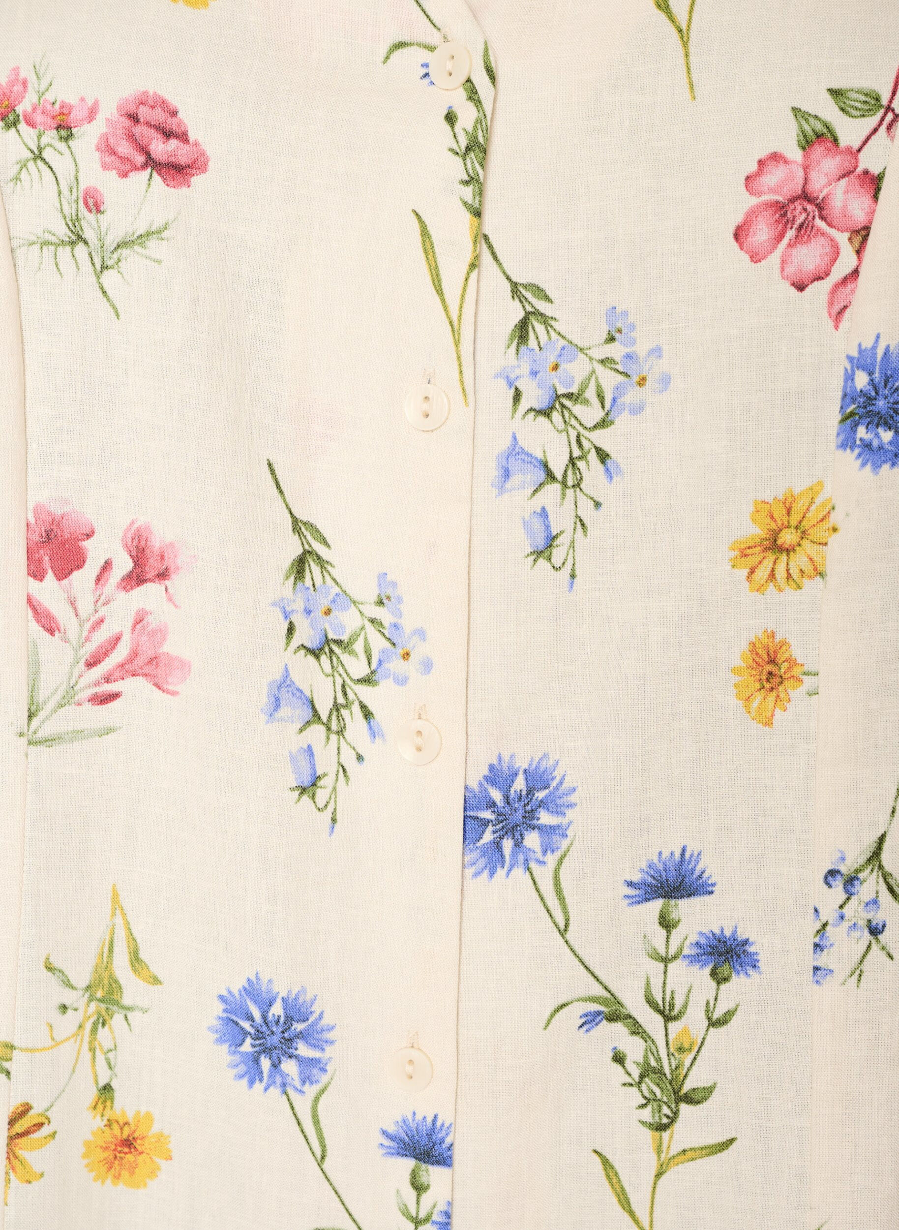 Zizzi Midikleid aus Leinen und Viskose mit R&uuml;schen&auml;rmeln, Beige, Packshot image number 2