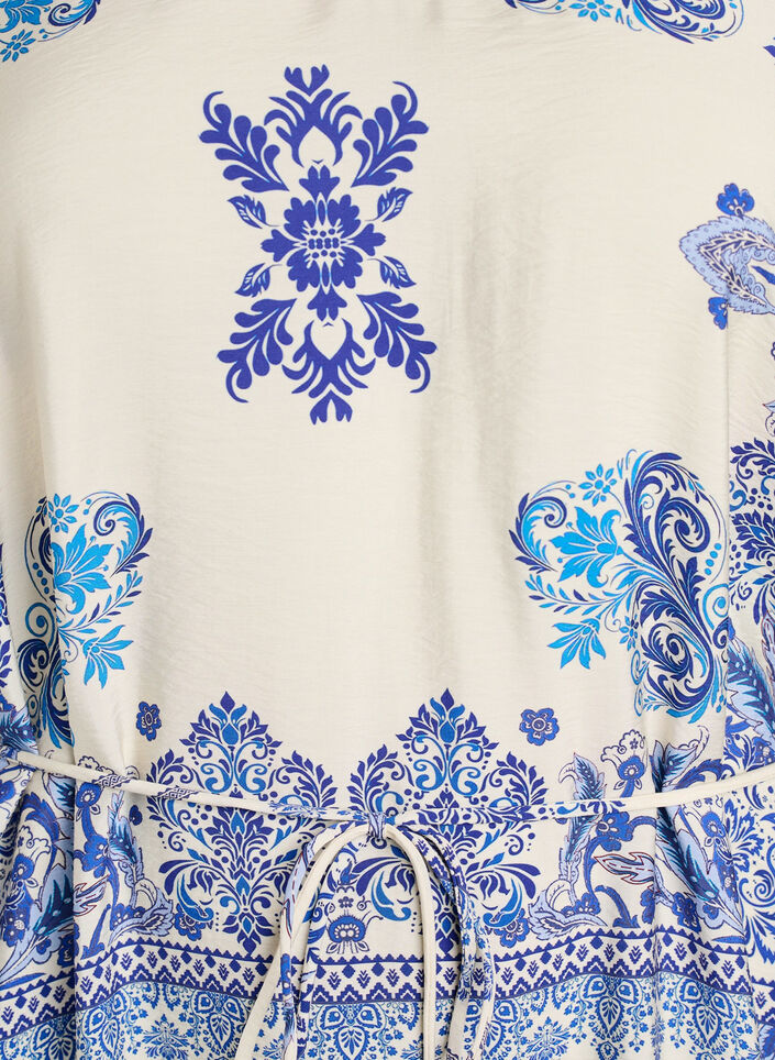 Gemustertes Midikleid aus Viskose mit Bindeg&uuml;rtel, Blau, Packshot image number 2