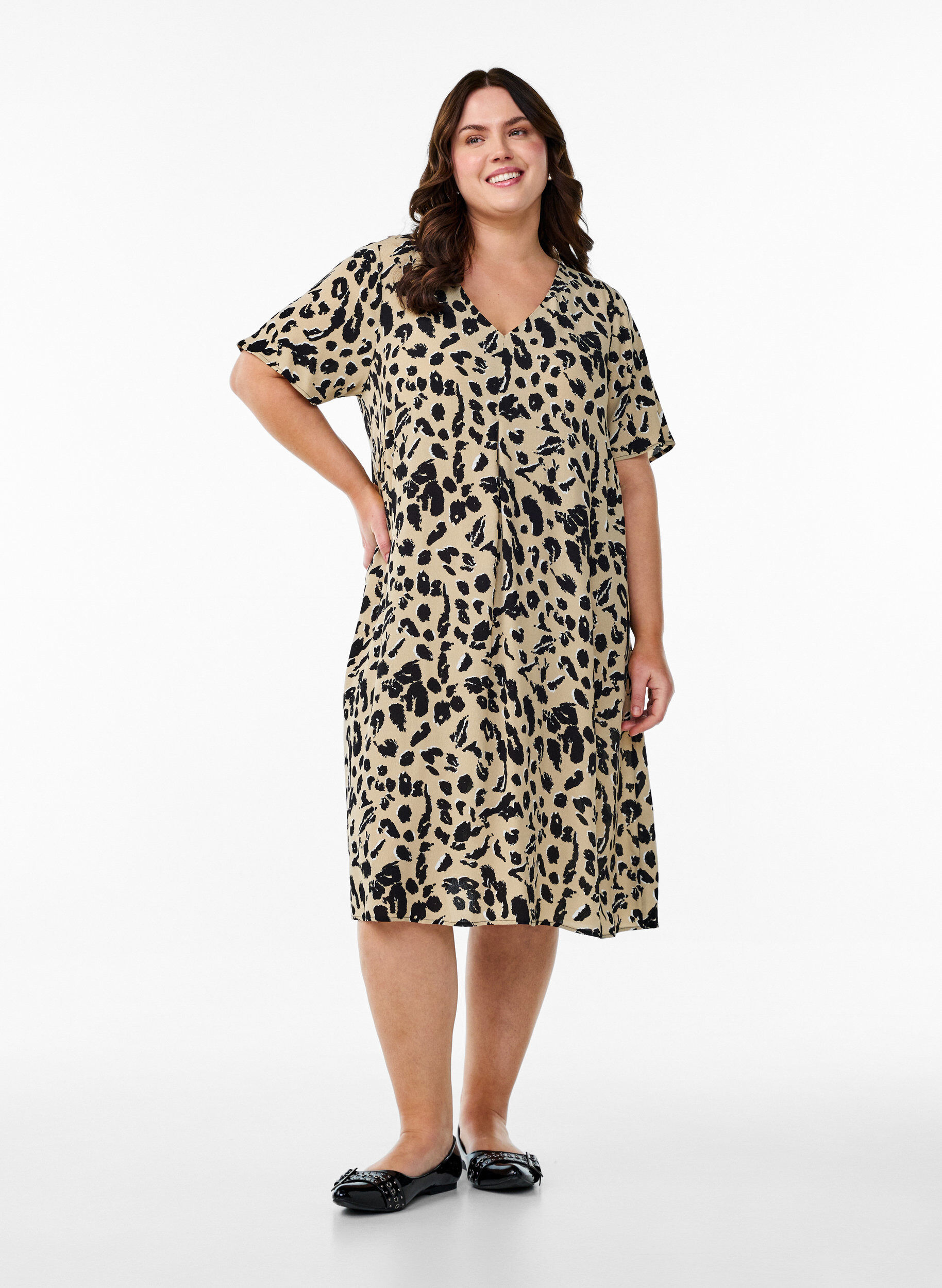 Zizzi A-Linien-Kleid aus Viskose, Beige, Model image number 1